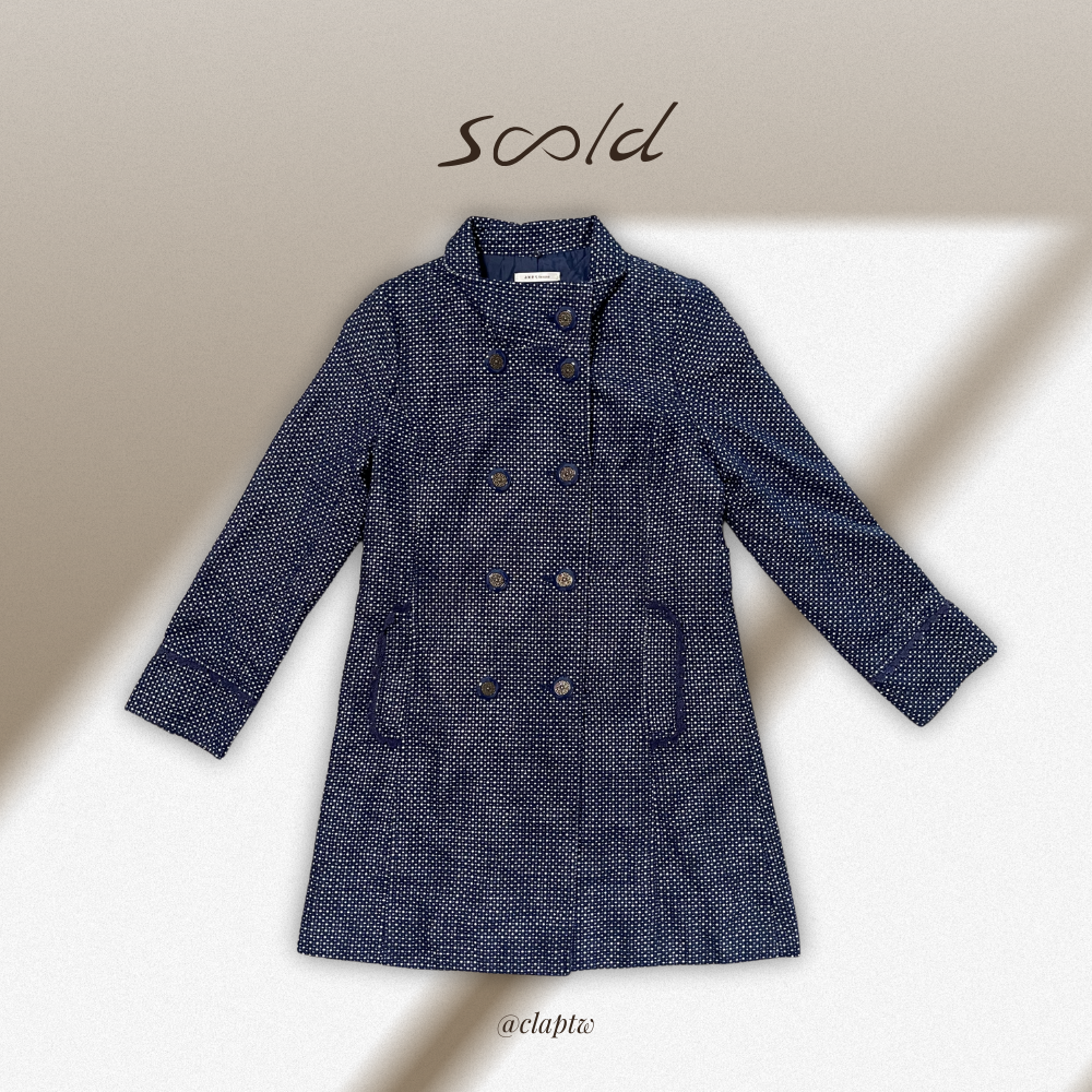 蕾絲滾邊雙排扣長大衣