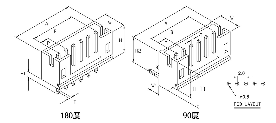 JST,2.0mm,連接器,90度,180度,公座