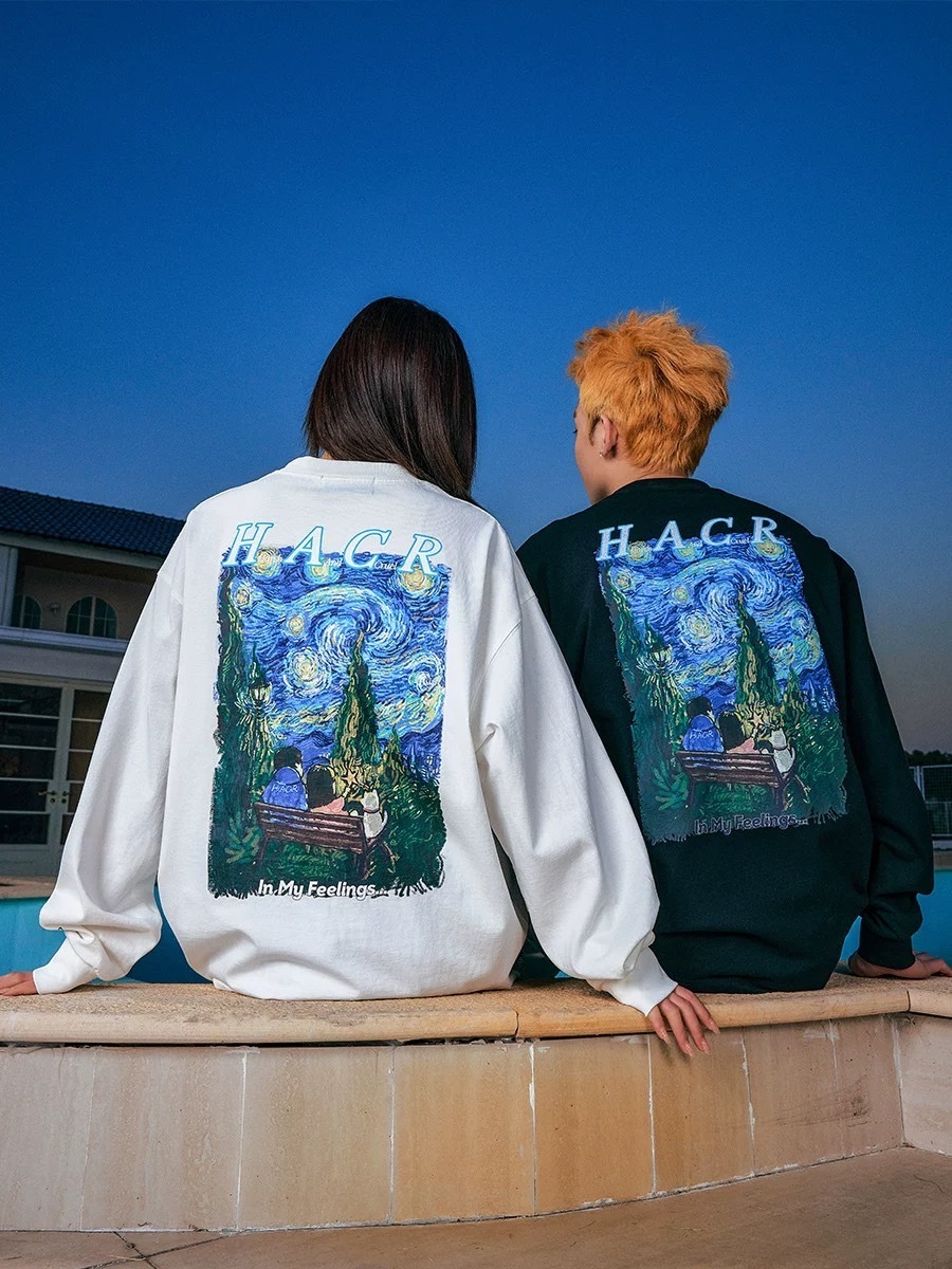 Harsh and Cruel 手繪蠟筆 梵谷星空 長袖 T恤  HL251020019