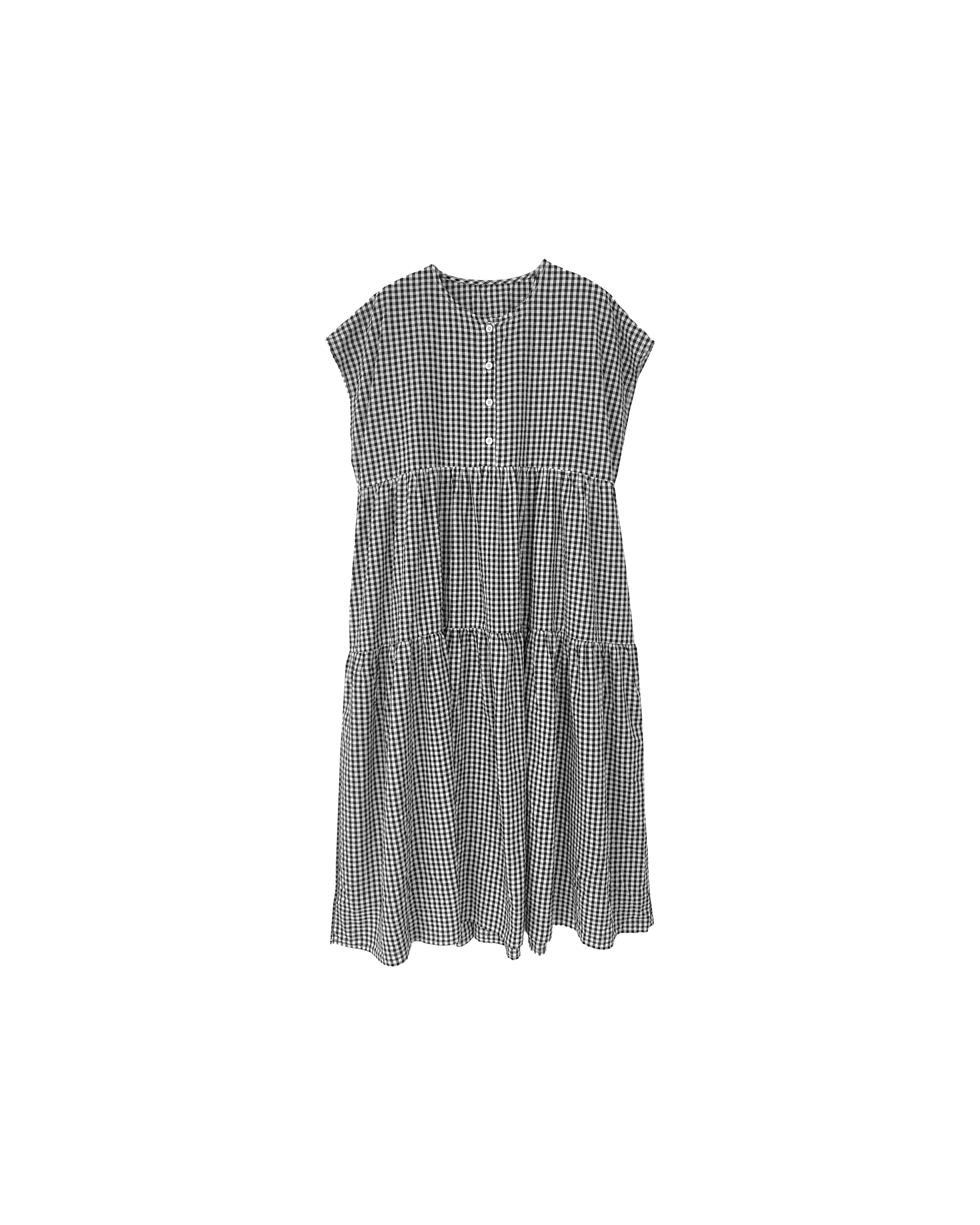 翼袖格紋層層半開onepiece