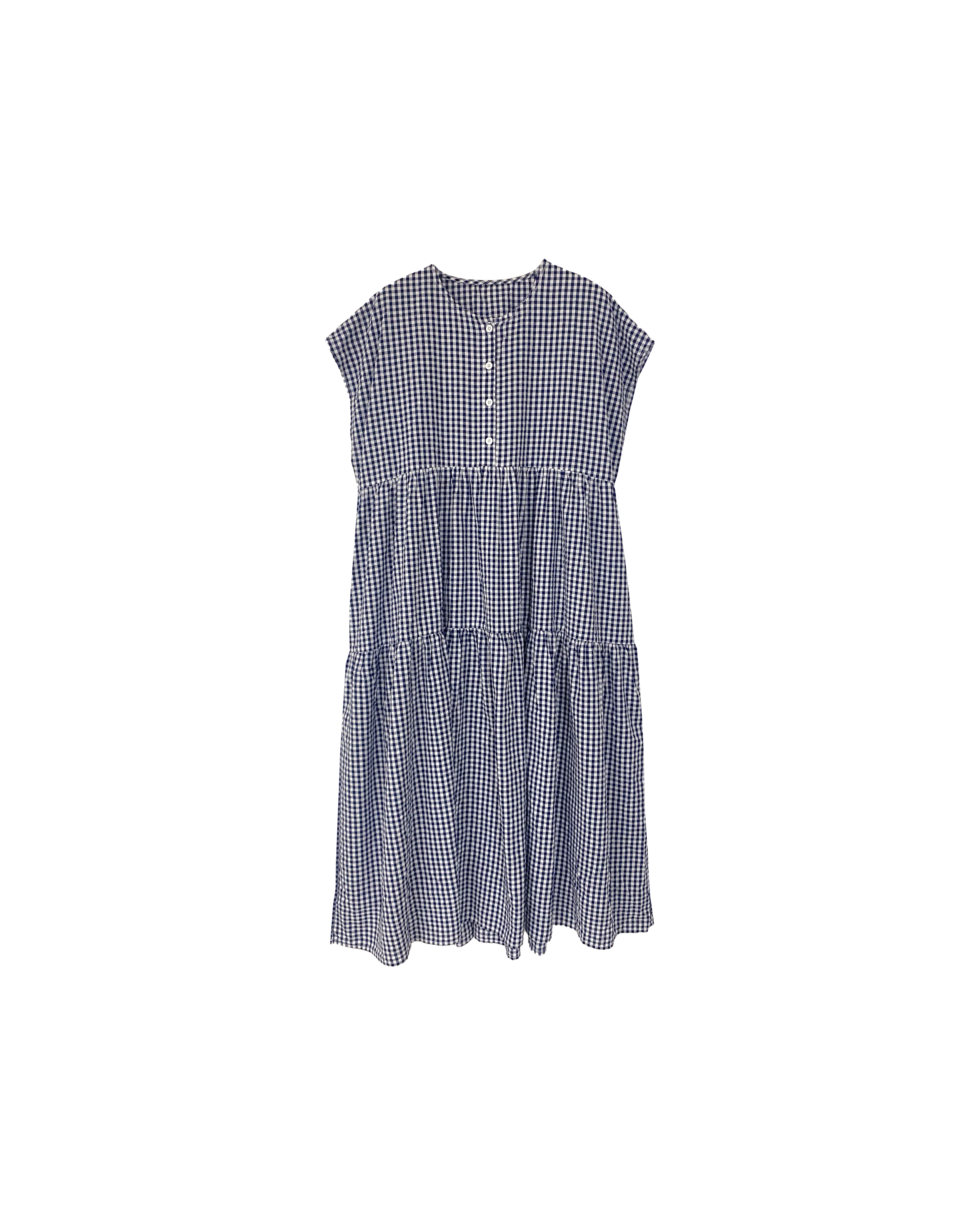 翼袖格紋層層半開onepiece