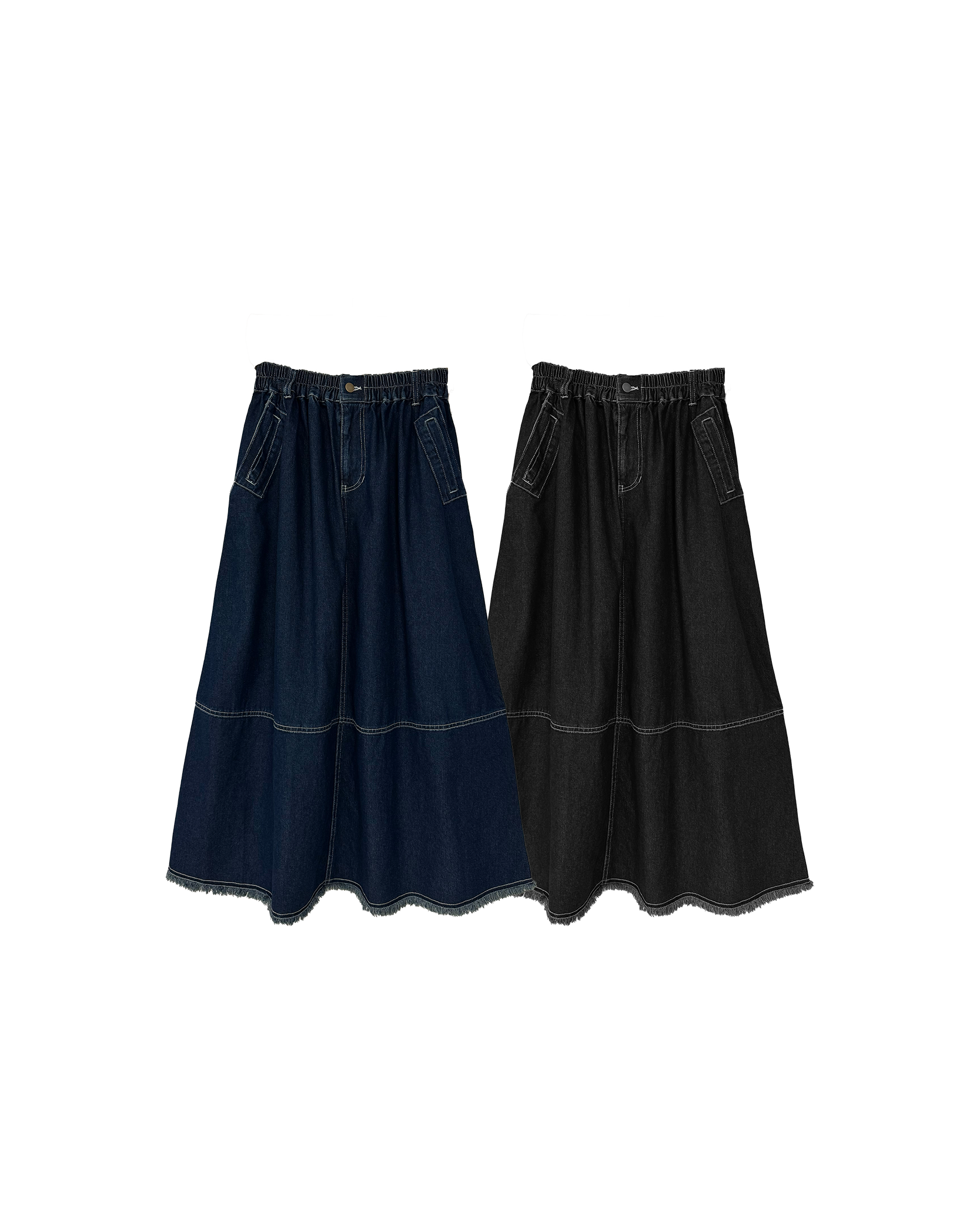 洗水橡筋橫明線微披口半裙