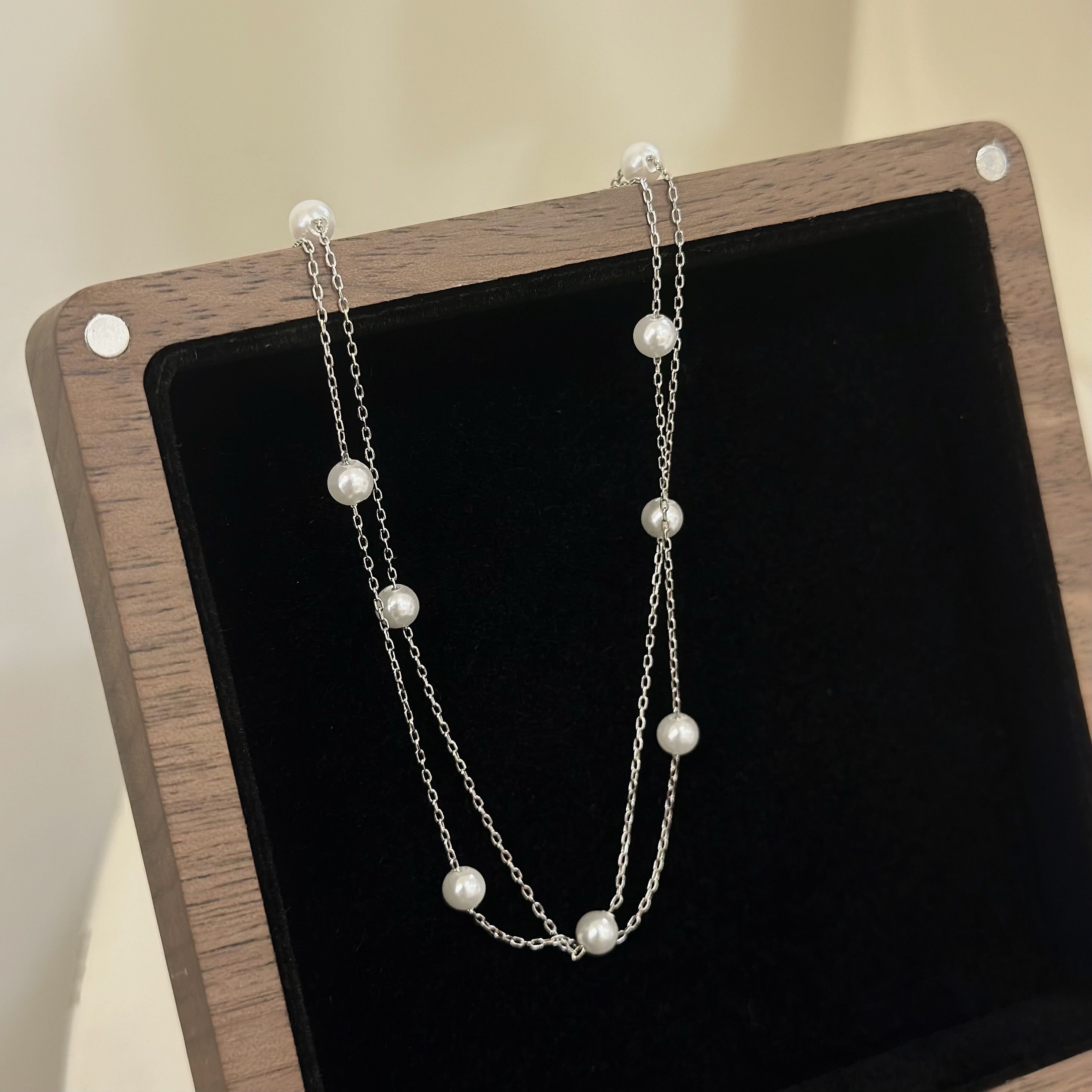 U01雙層珍珠純銀項鍊