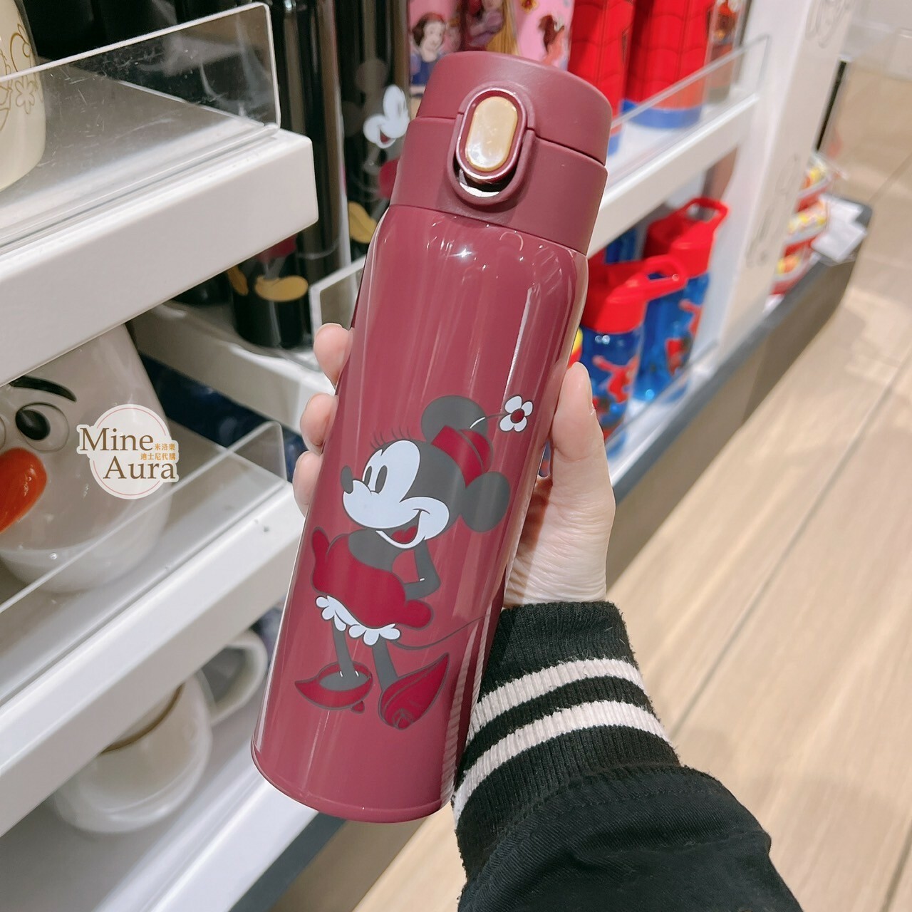 米妮 Minnie 復古造型小花 圖案 隨身 水壺 保溫瓶 -香港迪士尼樂園
