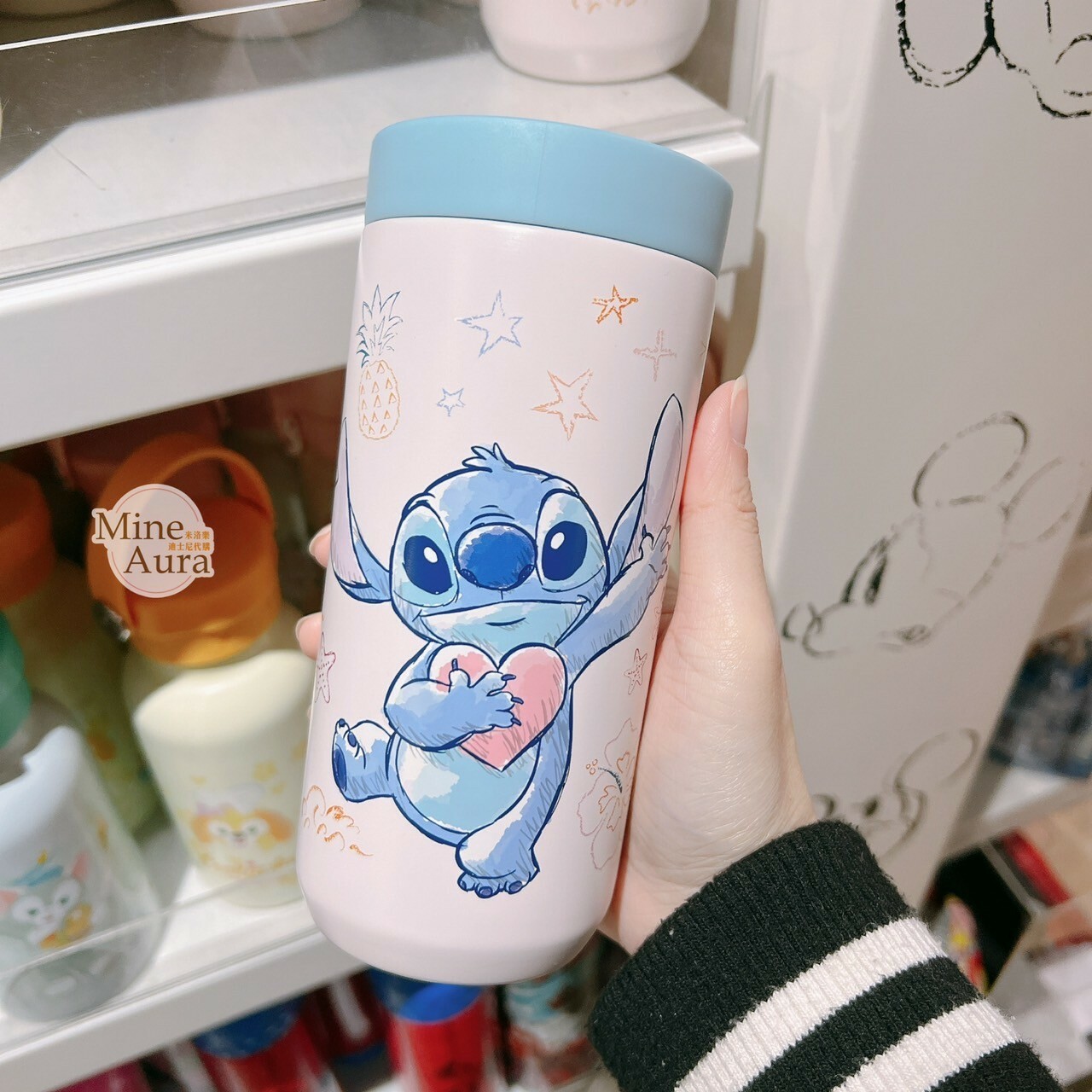 史迪奇 Stitch 單手抱愛心 舉手 圖案 藍色 隨身 水瓶 水壺 星際寶貝 Lilo & Stitch -香港迪士尼樂園