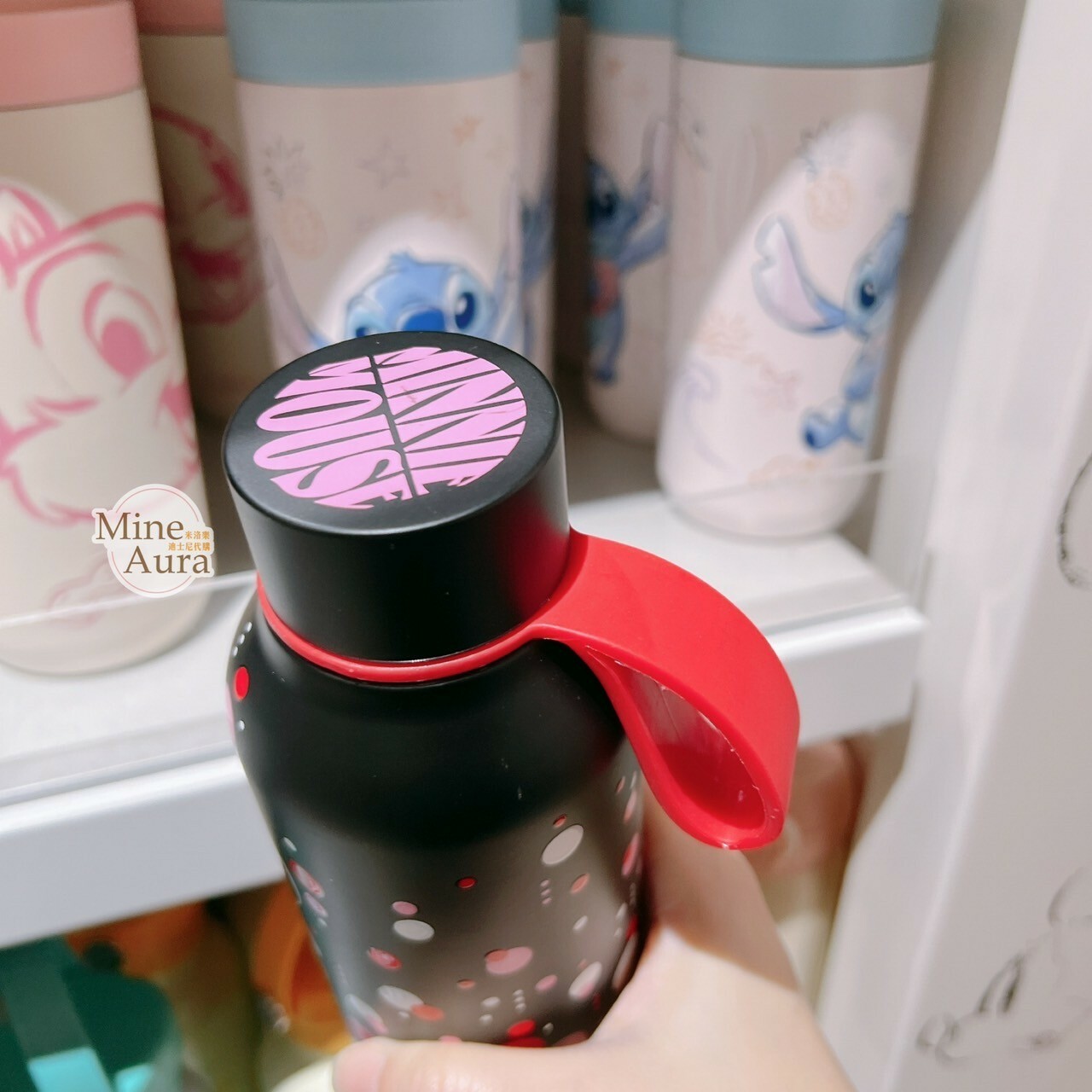 米妮 Minnie 彩色泡泡 喝飲料圖案 黑色 隨身 水壺 保溫瓶 -香港迪士尼樂園