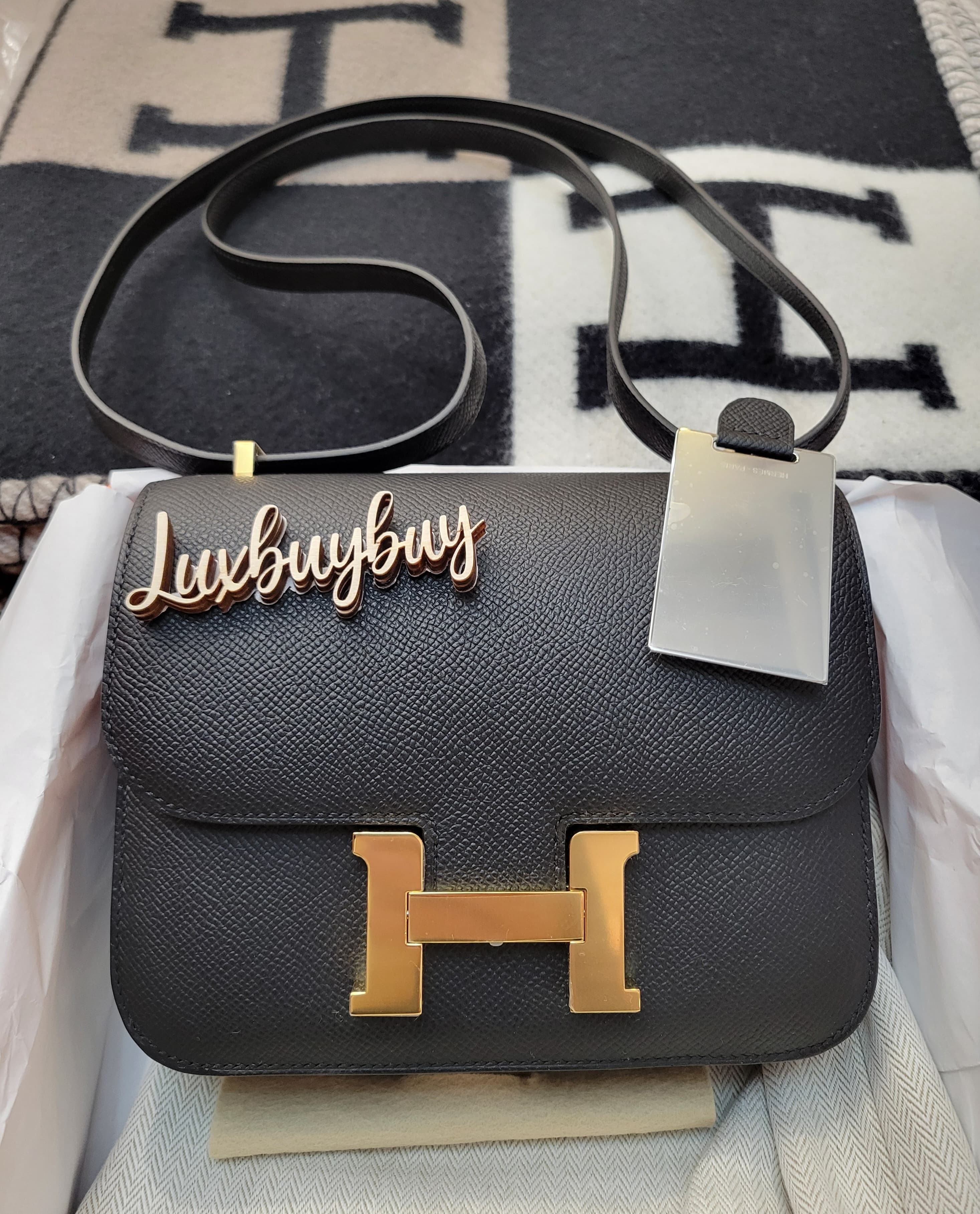 HERMES mini Constance NOIR CC EPSOM WITH MIRROR