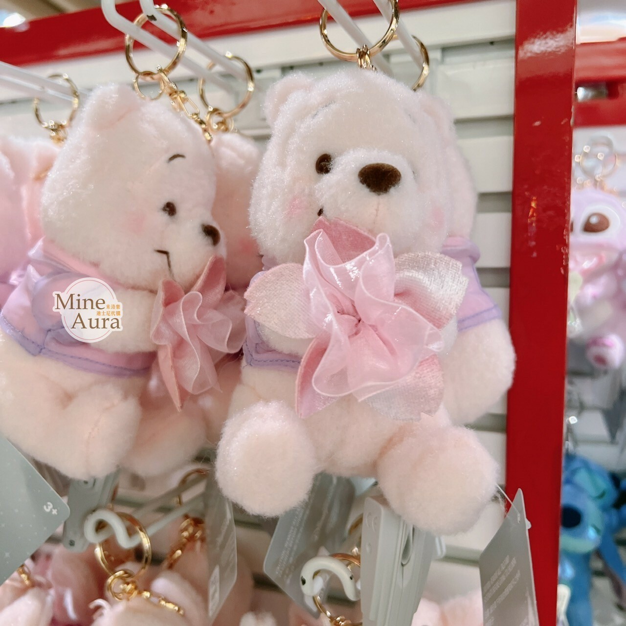 櫻花物語 櫻花粉 小熊維尼 Winnie the Pooh 絨毛 鑰匙圈 吊飾 -香港迪士尼樂園