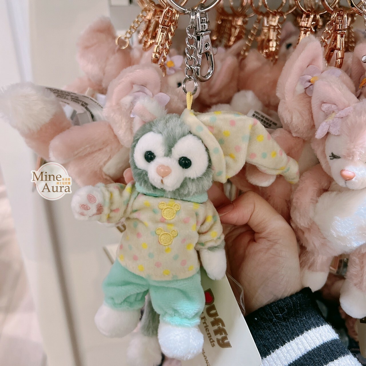 傑拉托尼 畫家貓 Gelatoni 點點睡衣裝造型 絨毛 吊飾 鑰匙圈 -香港迪士尼樂園