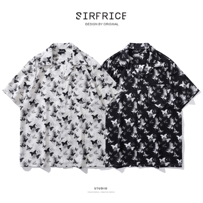 花襯衫 古巴領 蝴蝶 黑白配