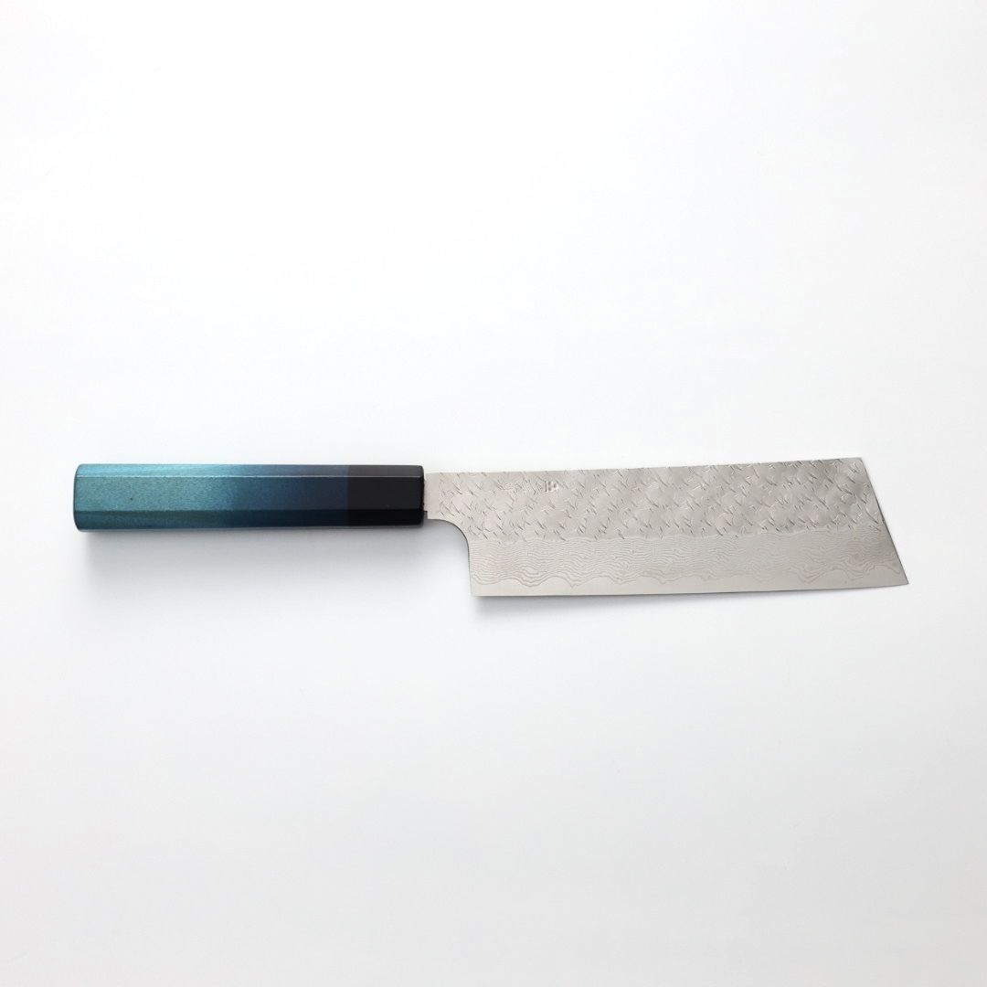 藍包丁x二唐刃物 菜切 180mm SG Strix粉末HSS鋼 鎚目大馬士革