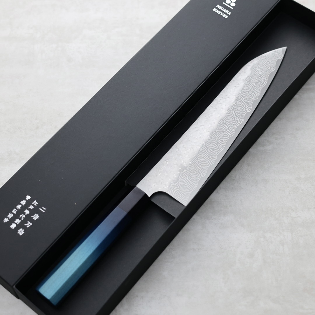 藍包丁x二唐刃物 牛刀 240mm SG Strix粉末HSS鋼 鎚目大馬士革