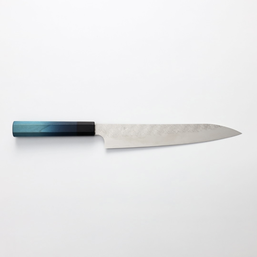 藍包丁 x 二唐刃物 筋引 240mm SG Strix粉末HSS鋼 鎚目大馬士革