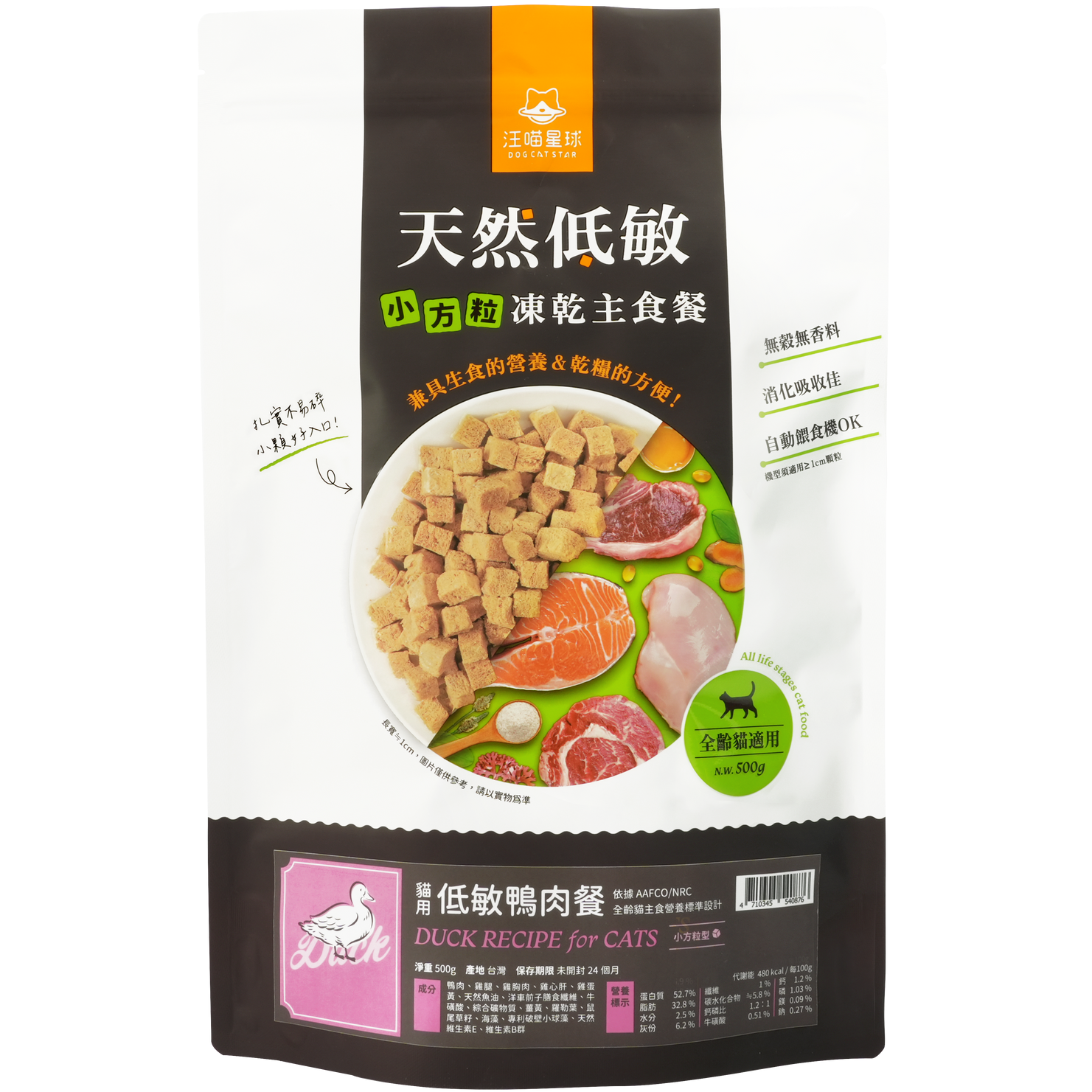 汪喵星球 – [小方粒]低敏凍乾生肉糧 (低敏鴨) 500g
