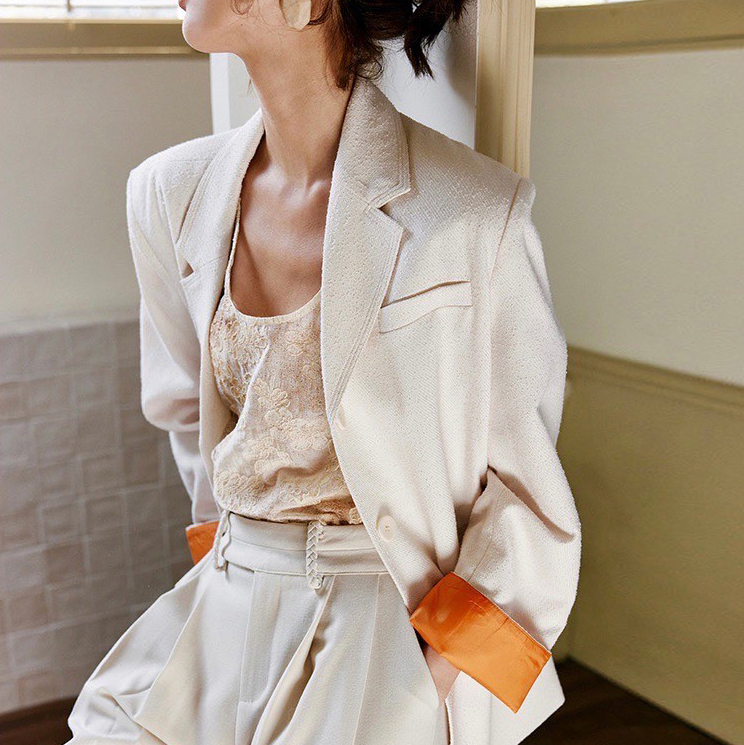 奶油白配色手袖造型毛呢西裝外套XS-M (Elegant & Love)