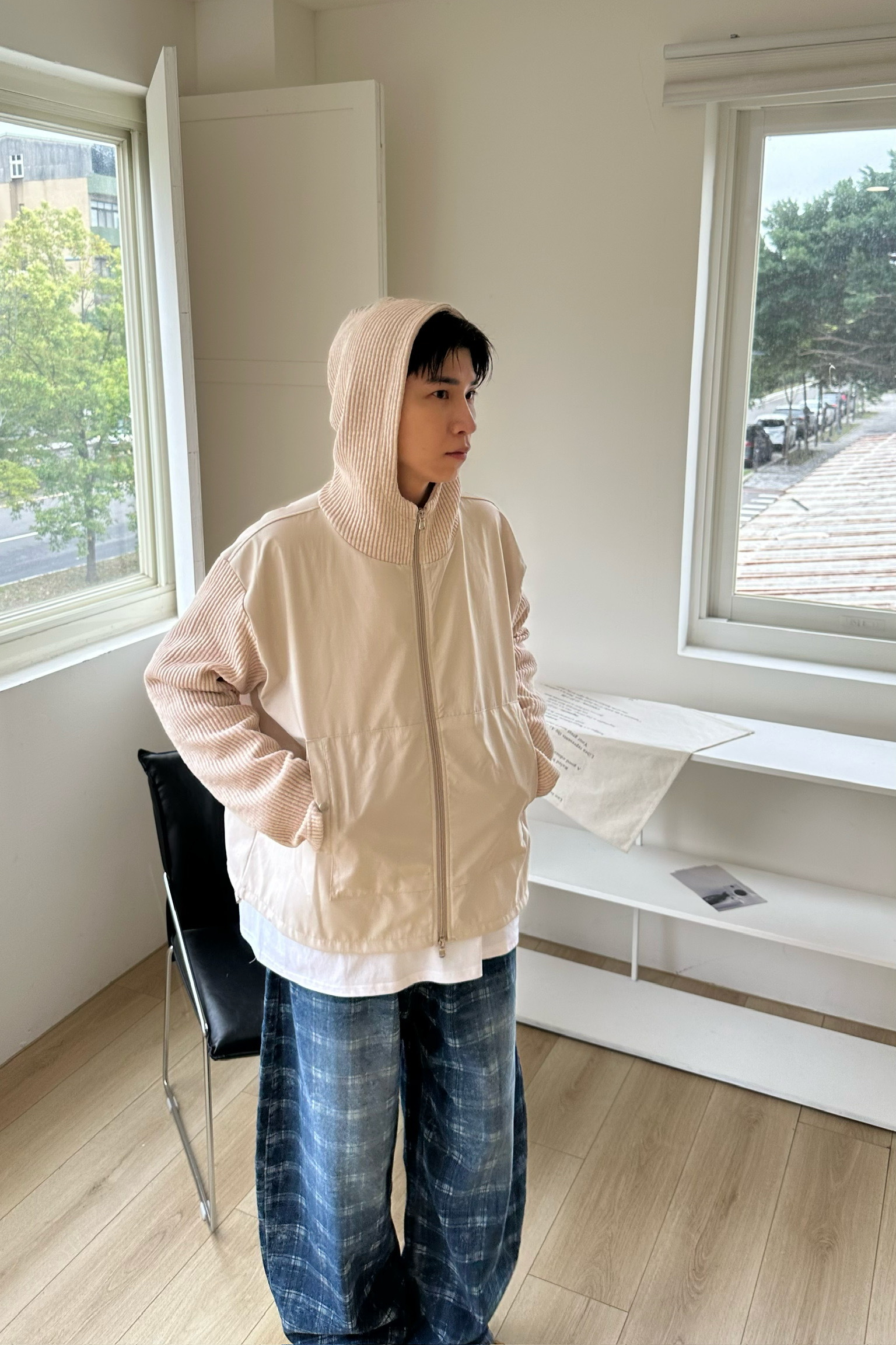 坑紋拼接滑面連帽外套🫶🏻