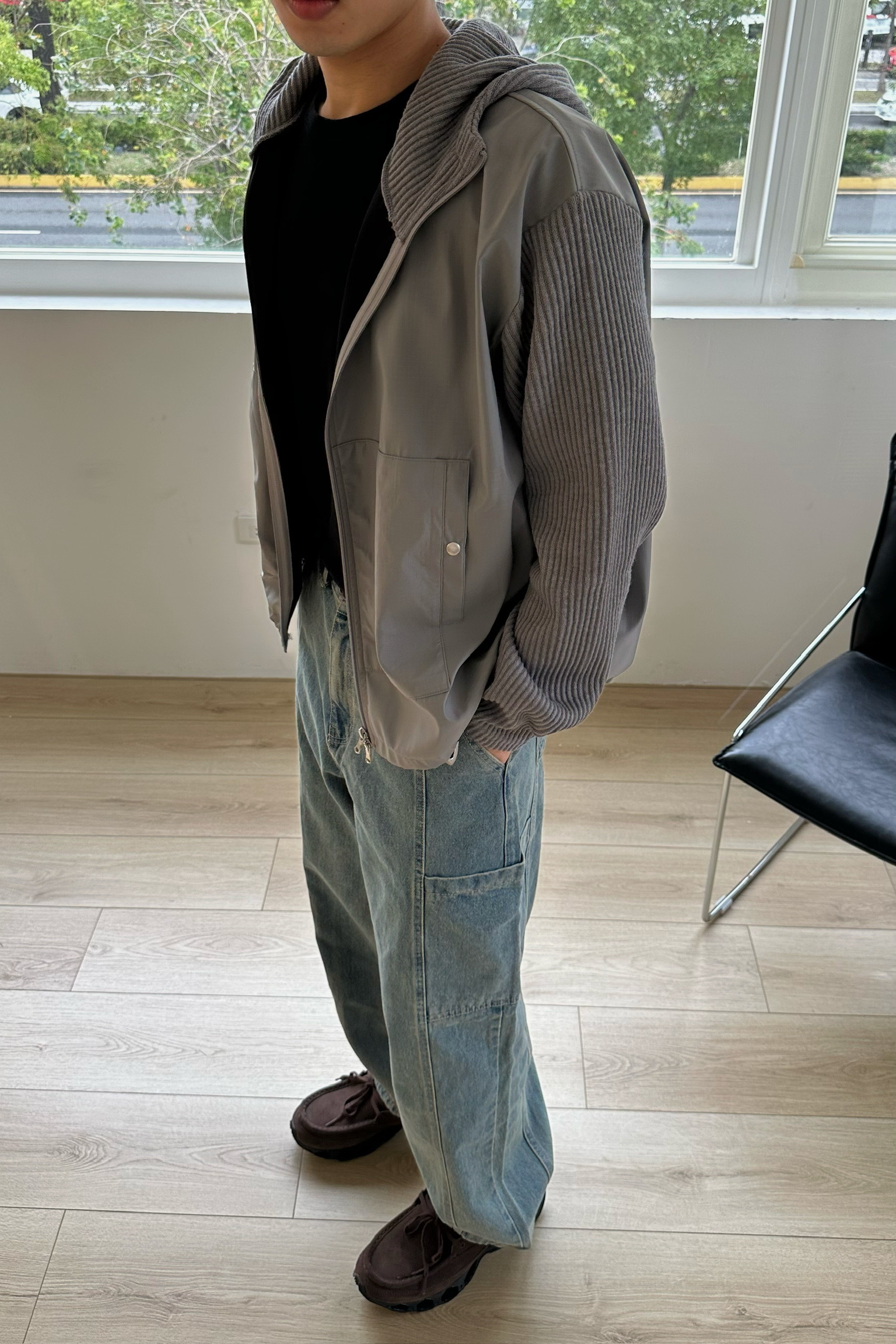 坑紋拼接滑面連帽外套🫶🏻