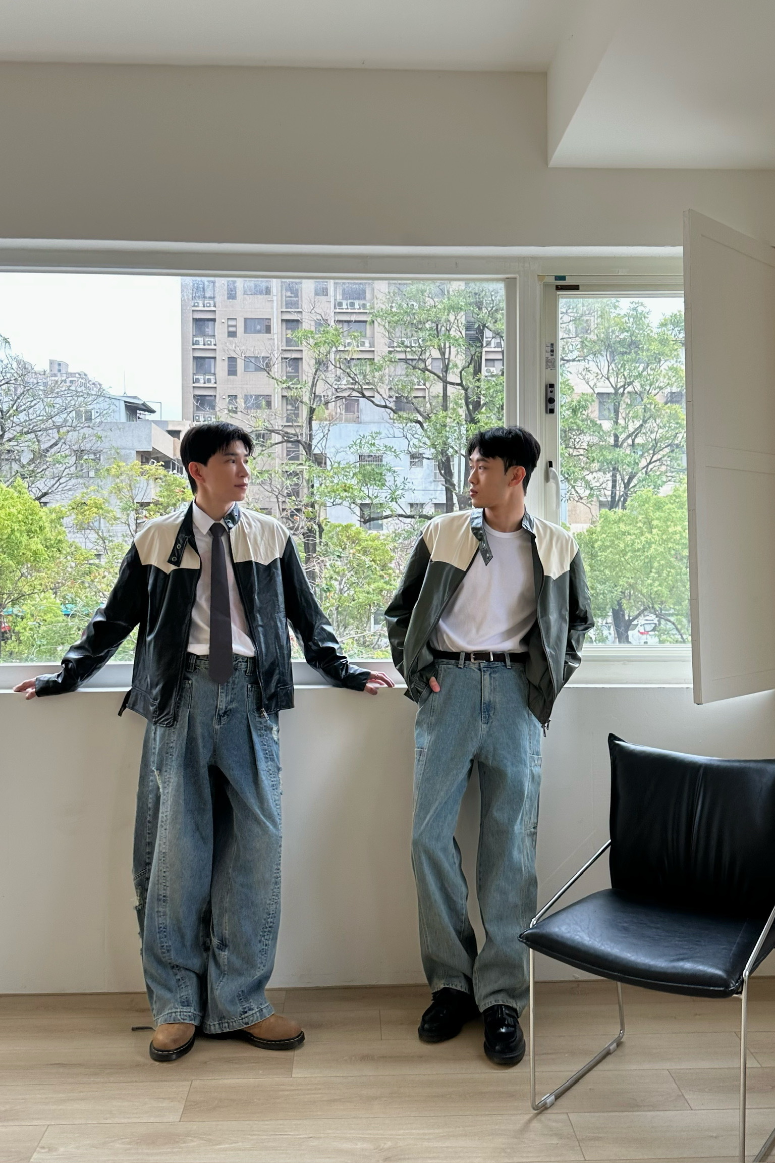 騎士拼色皮外套