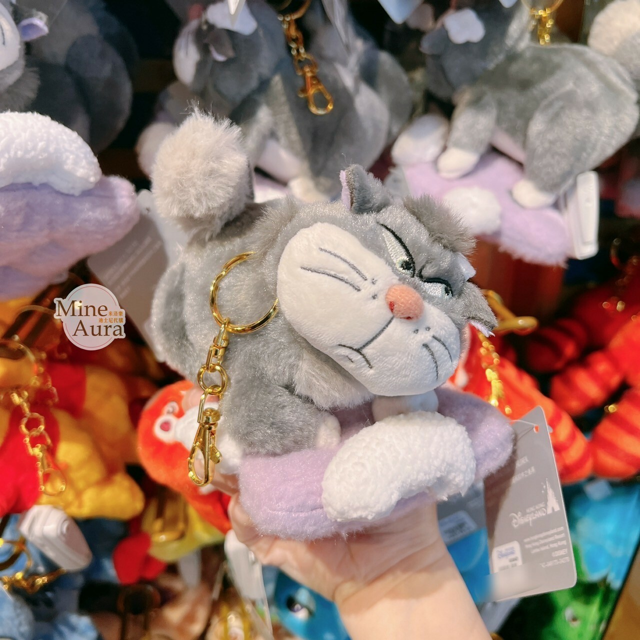 路西法 魯斯佛 Lucife 壞貓咪 趴趴 趴姿 睡顏 枕頭 造型 絨毛 鑰匙圈 吊飾 -香港迪士尼樂園