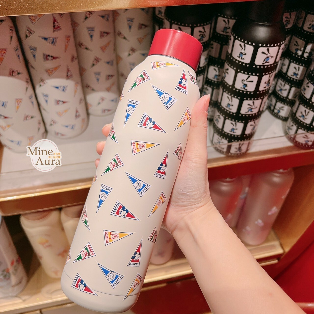 米奇 Mickey 與好友們 滿版三角形圖案 紅色蓋 保溫瓶 水壺 -香港迪士尼樂園