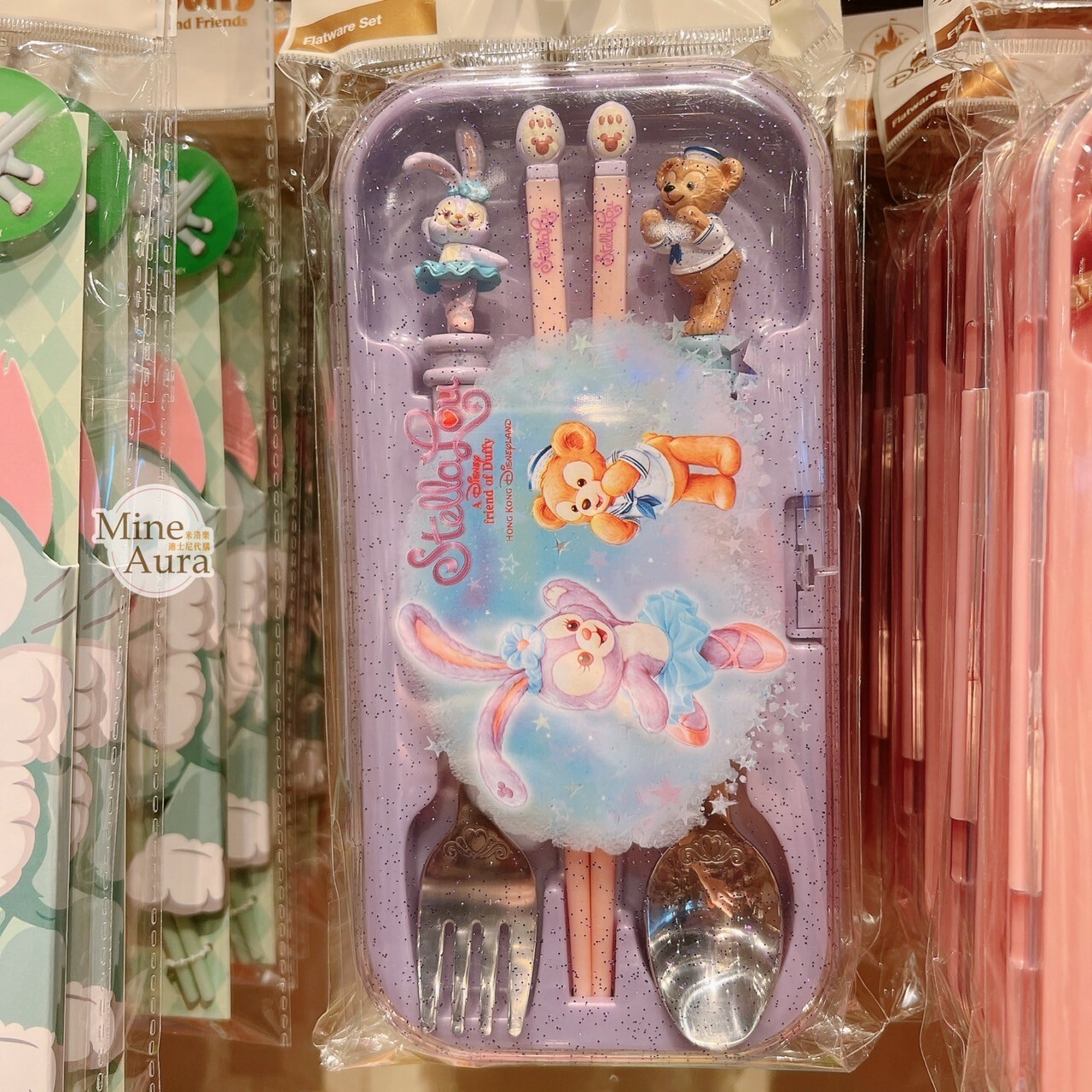 達菲 Duffy 史黛拉露 星黛露 StellaLou 立體造型 叉子+湯匙+筷子 餐具 收納盒 組 -香港迪士尼樂園
