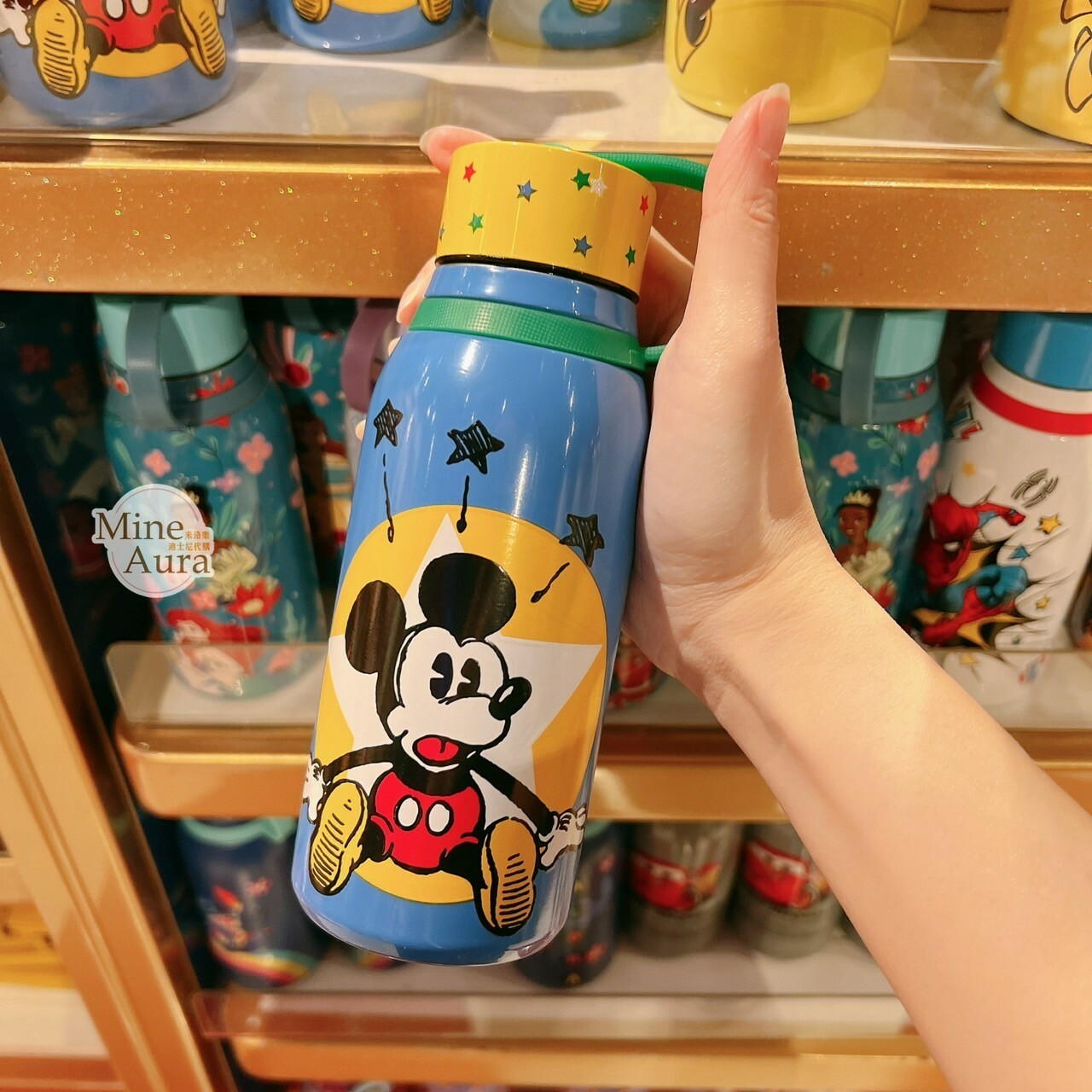 米奇 Mickey 圖案 黃色蓋子 藍色底 手提 水壺 -香港迪士尼樂園