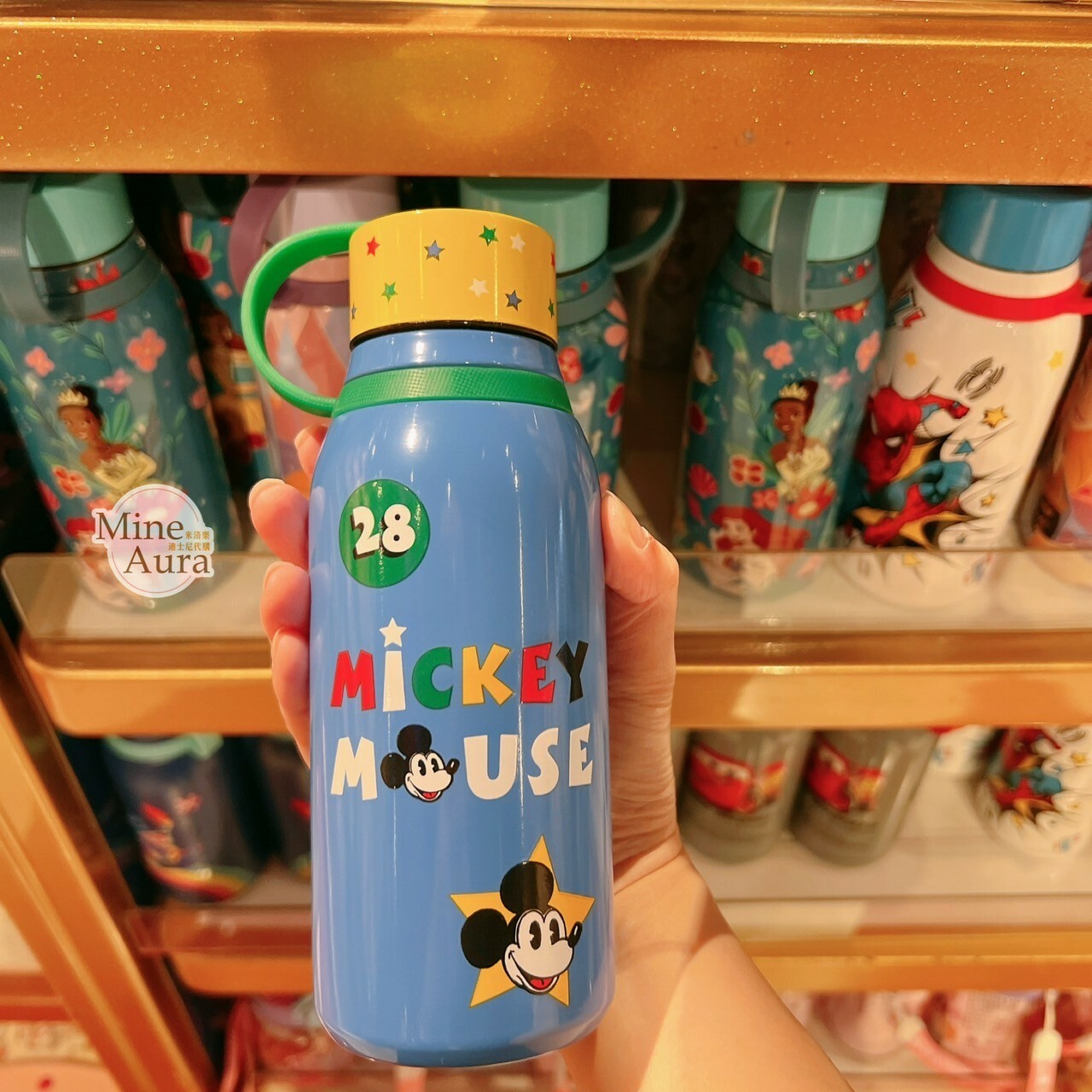 米奇 Mickey 圖案 黃色蓋子 藍色底 手提 水壺 -香港迪士尼樂園