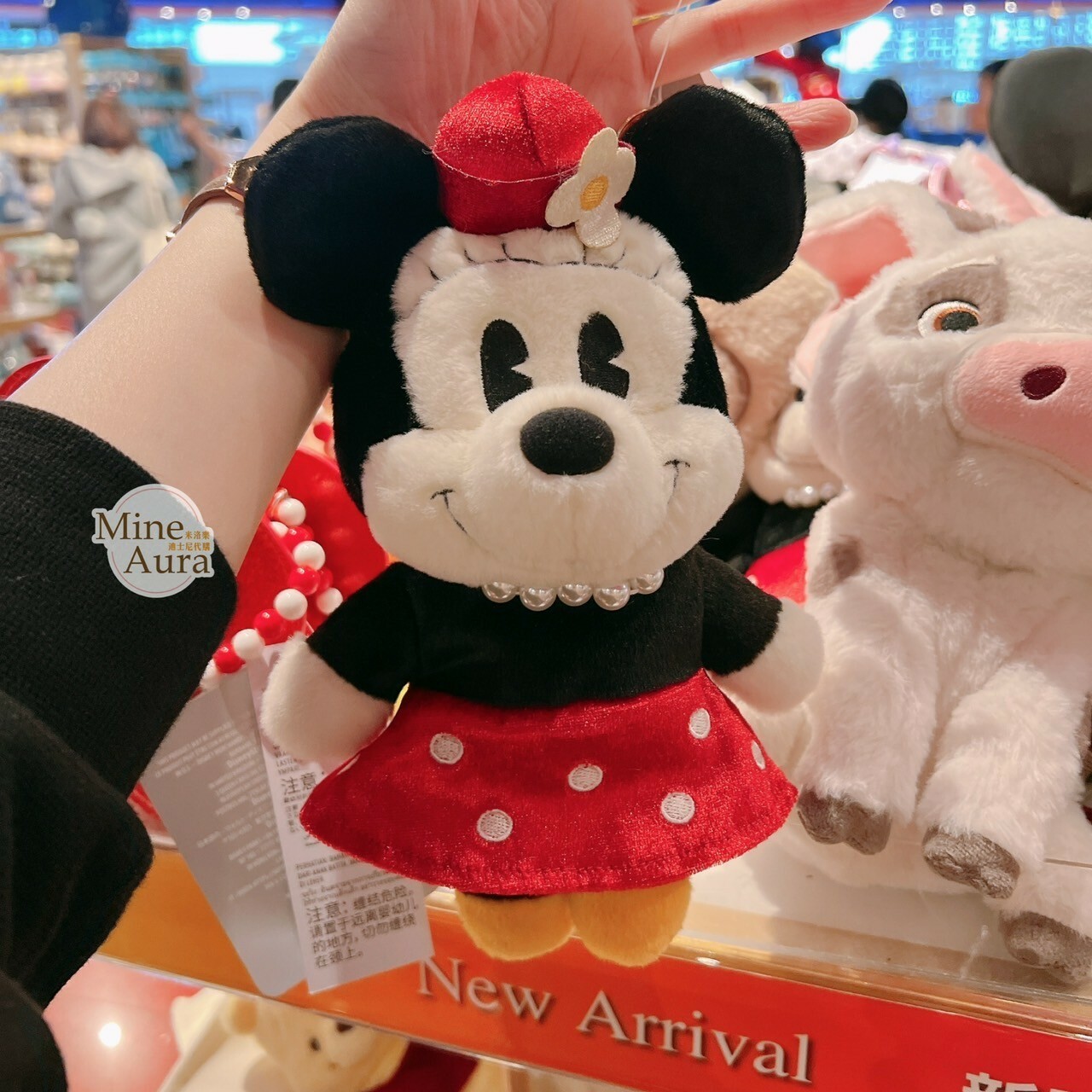 米妮 Minnie 復古 珍珠項鍊造型 絨毛 娃娃 造型 斜背 小包 -香港迪士尼樂園