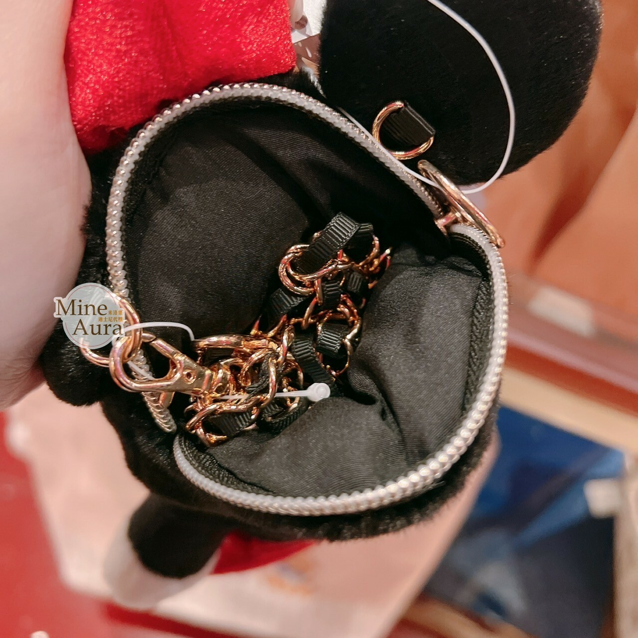 米妮 Minnie 復古 珍珠項鍊造型 絨毛 娃娃 造型 斜背 小包 -香港迪士尼樂園