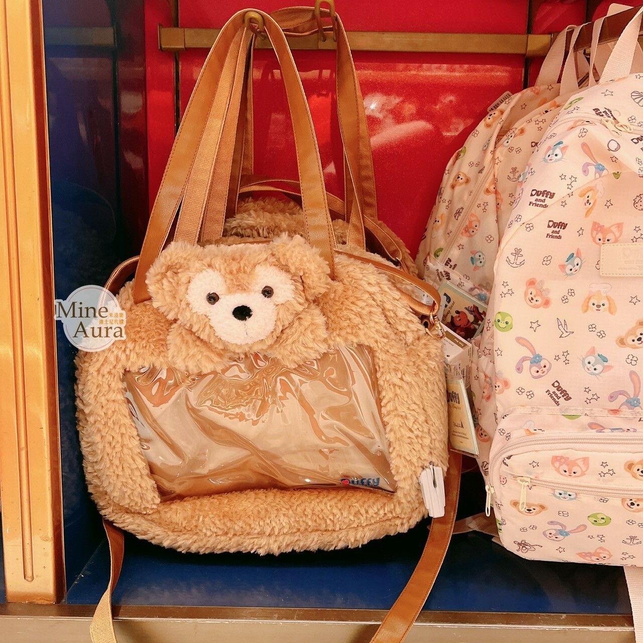 達菲 Duffy 絨毛大頭 造型 透明 手提包 斜背包 -香港迪士尼樂園