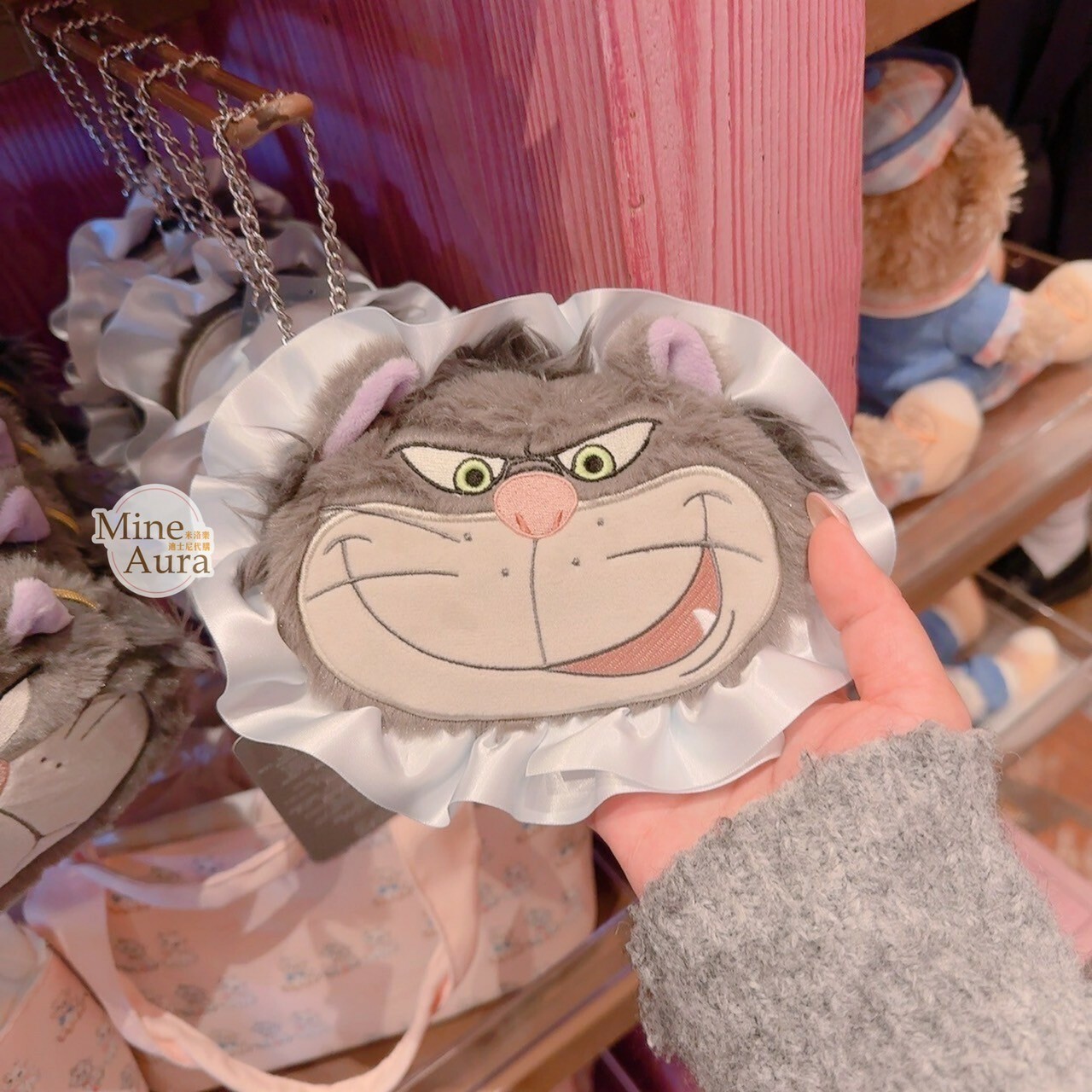 路西法 魯斯佛 Lucife 壞貓咪 大頭歪嘴笑絨毛造型 鑰匙圈 吊飾 折疊收納 環保 購物袋 -香港迪士尼樂園