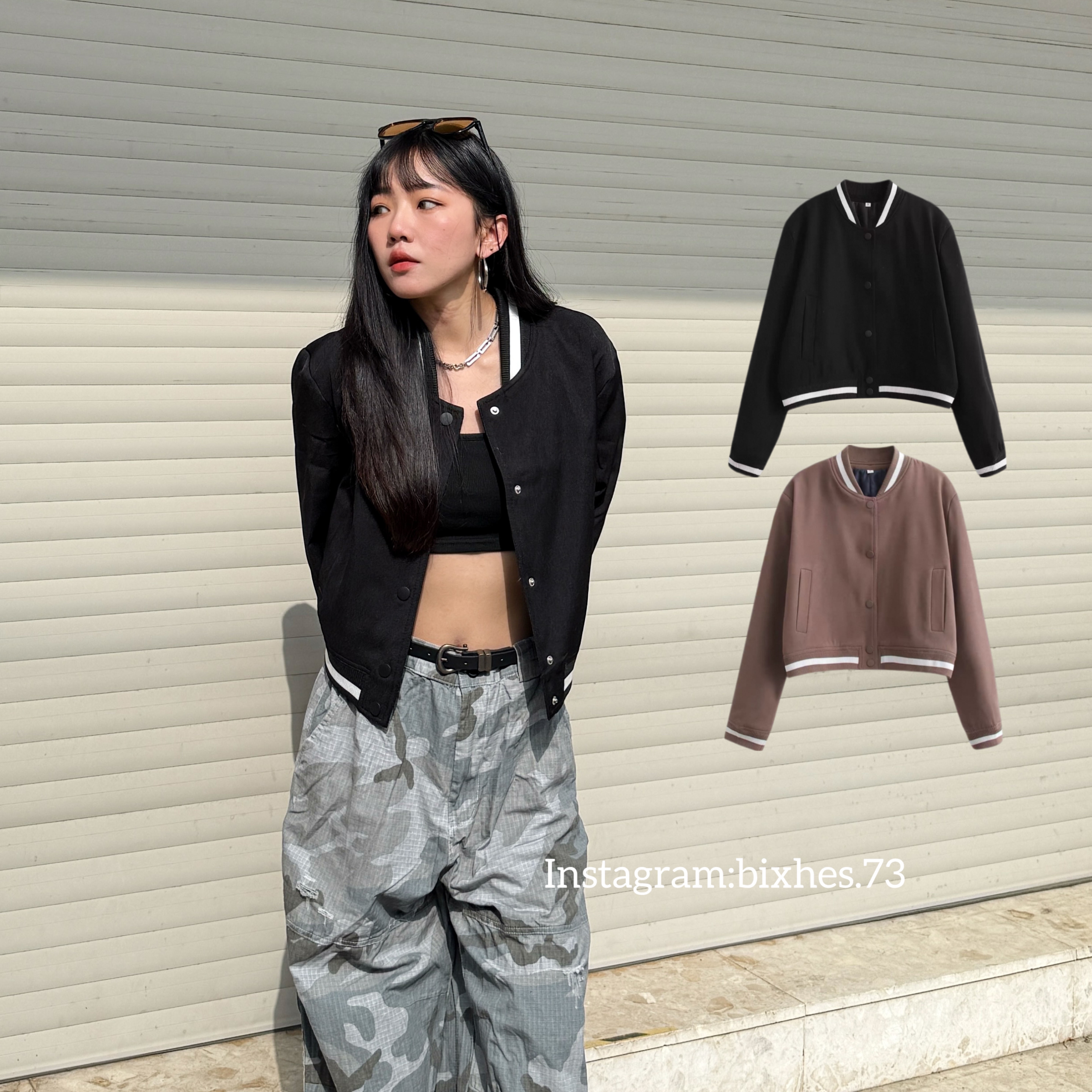 質感撞色寬短棒球外套(F00059)