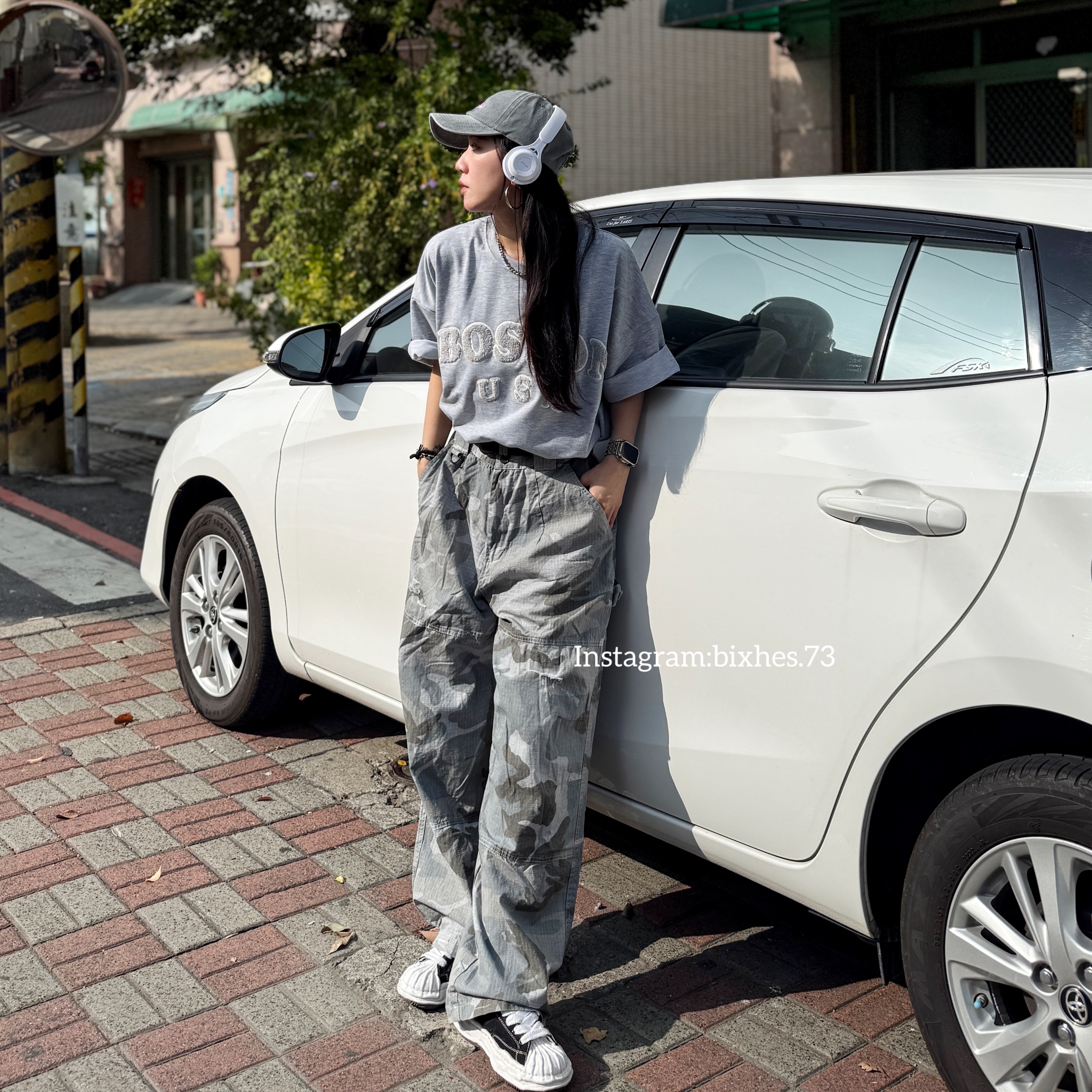 迷彩小破壞寬版工裝褲(E00115)