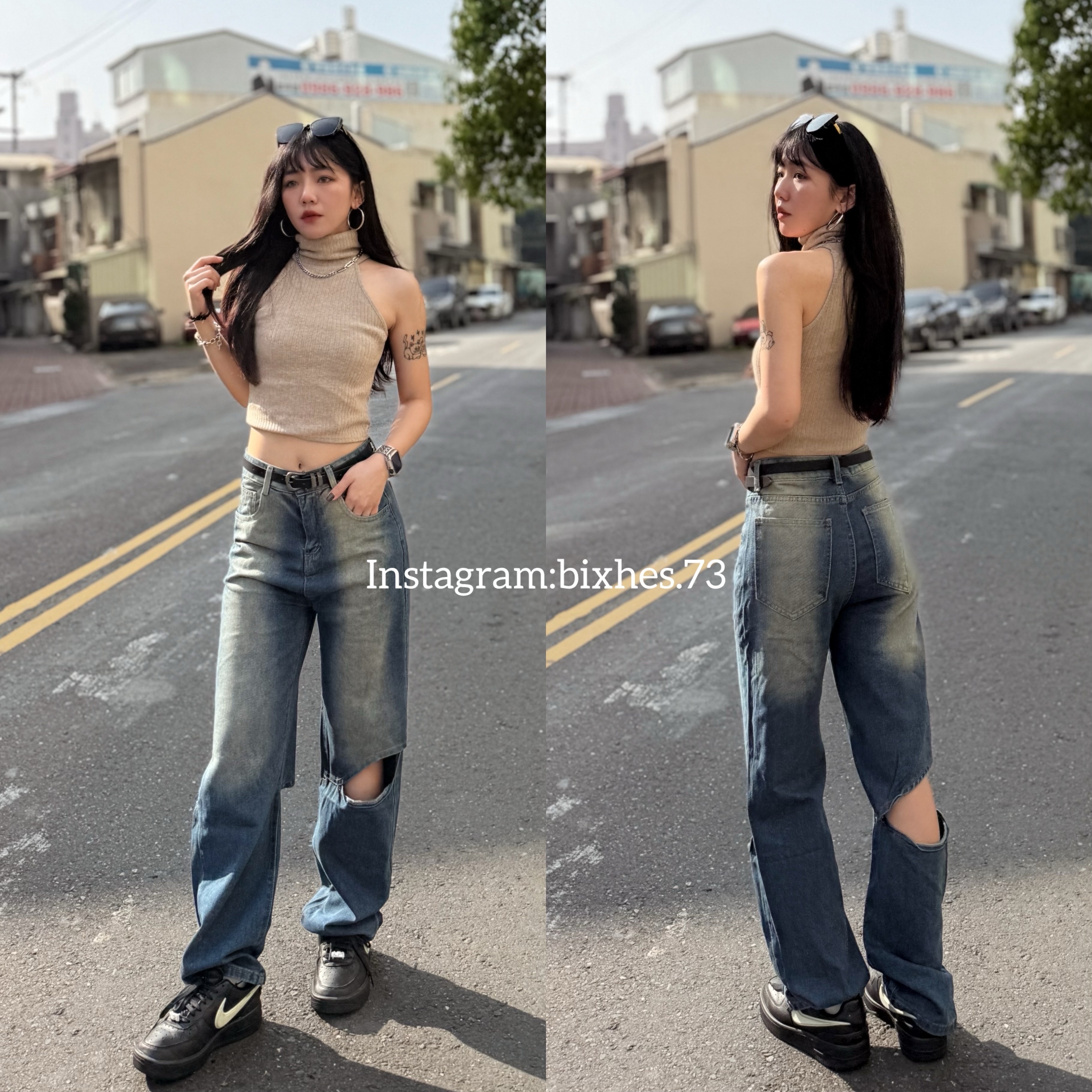 設計感黃泥刷色牛仔褲(E00116)