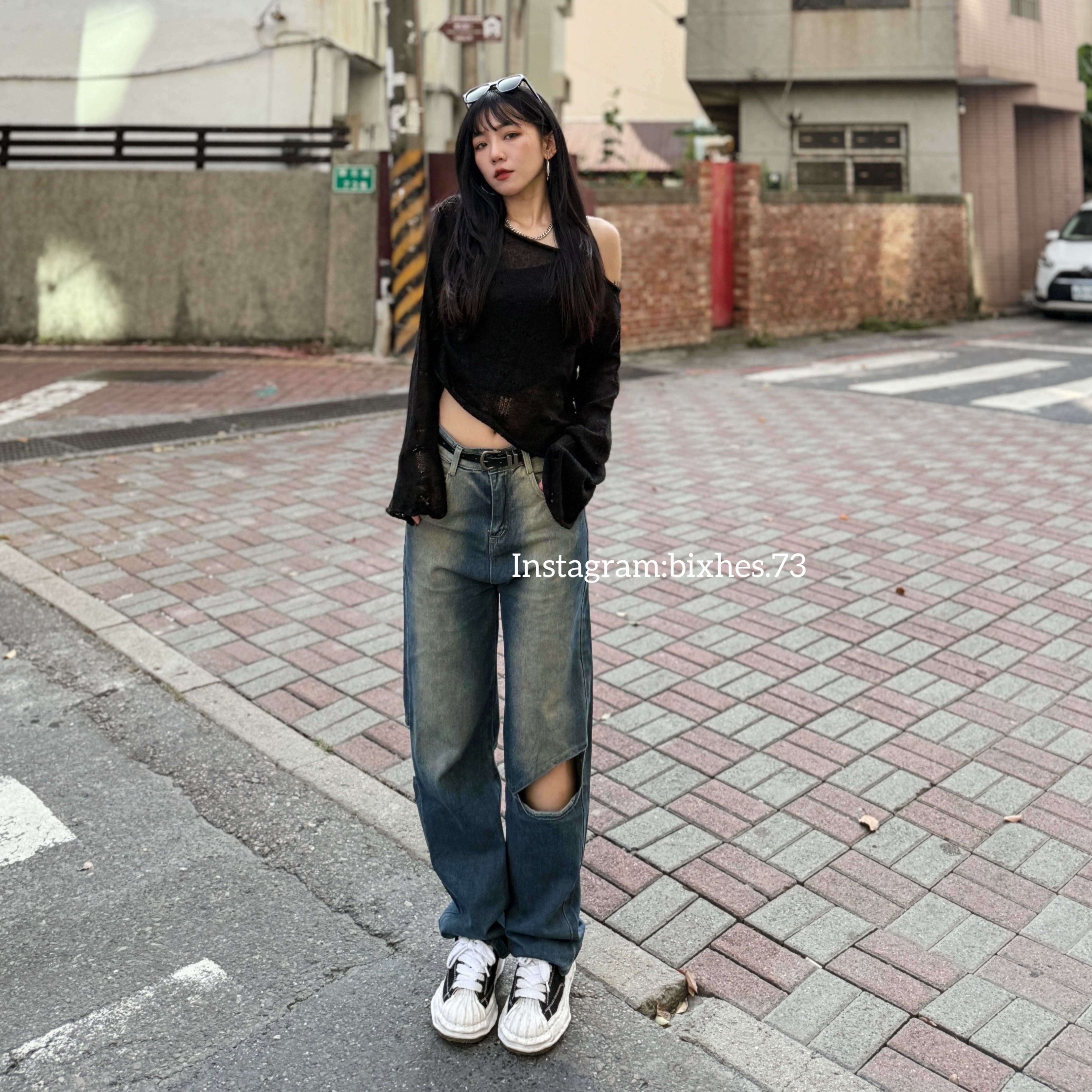 設計感黃泥刷色牛仔褲(E00116)