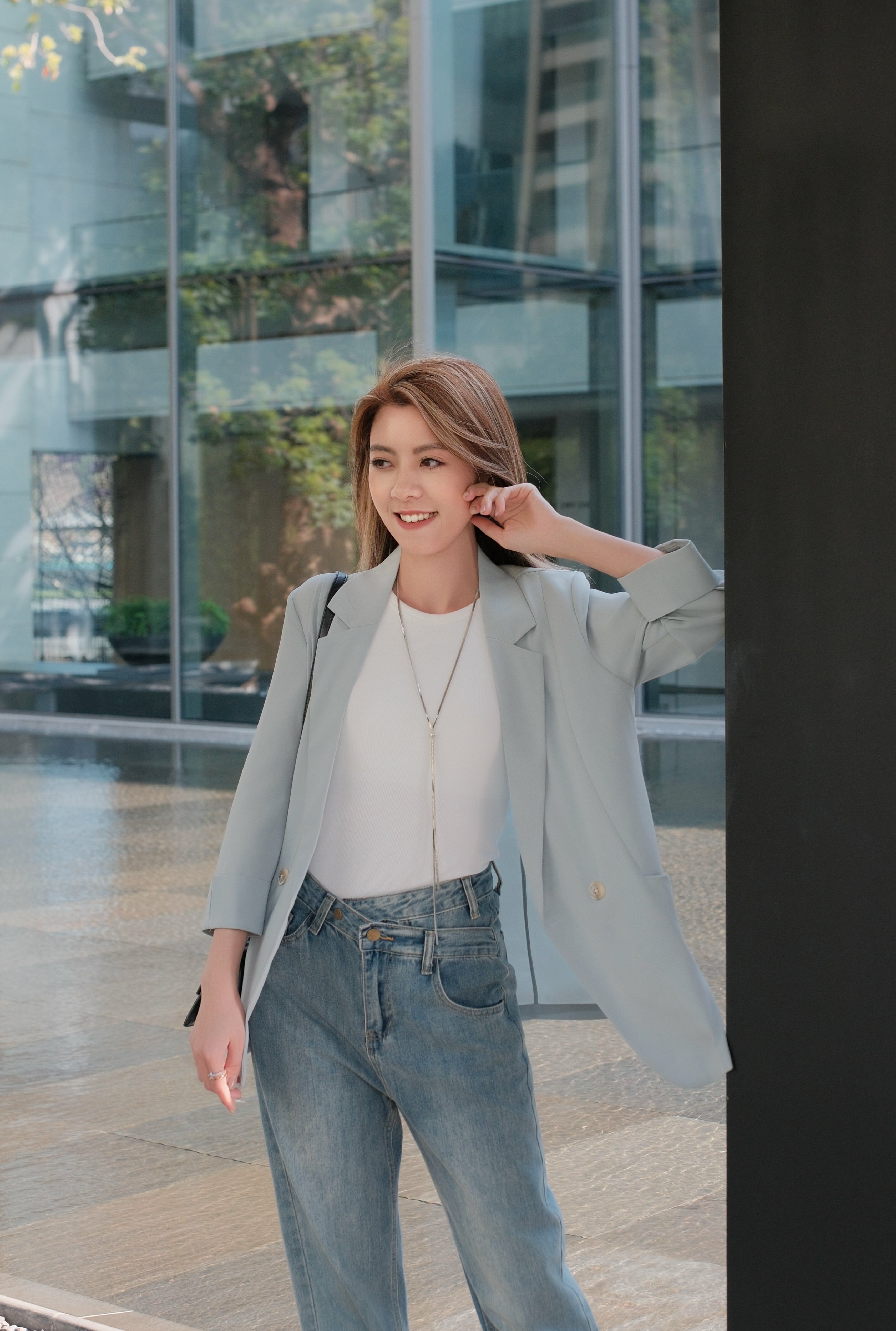 Notch Lapel 3/4 Sleeve Blazer_BZ253L01