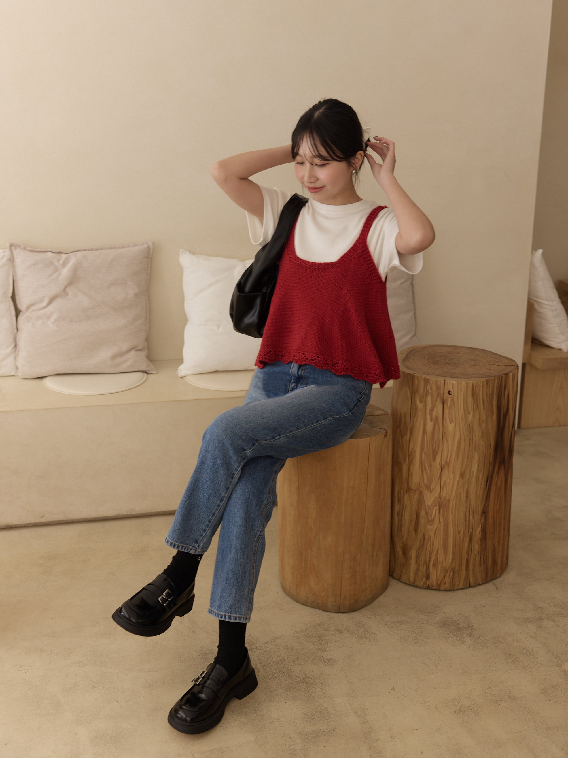 粗鉤織傘擺針織背心