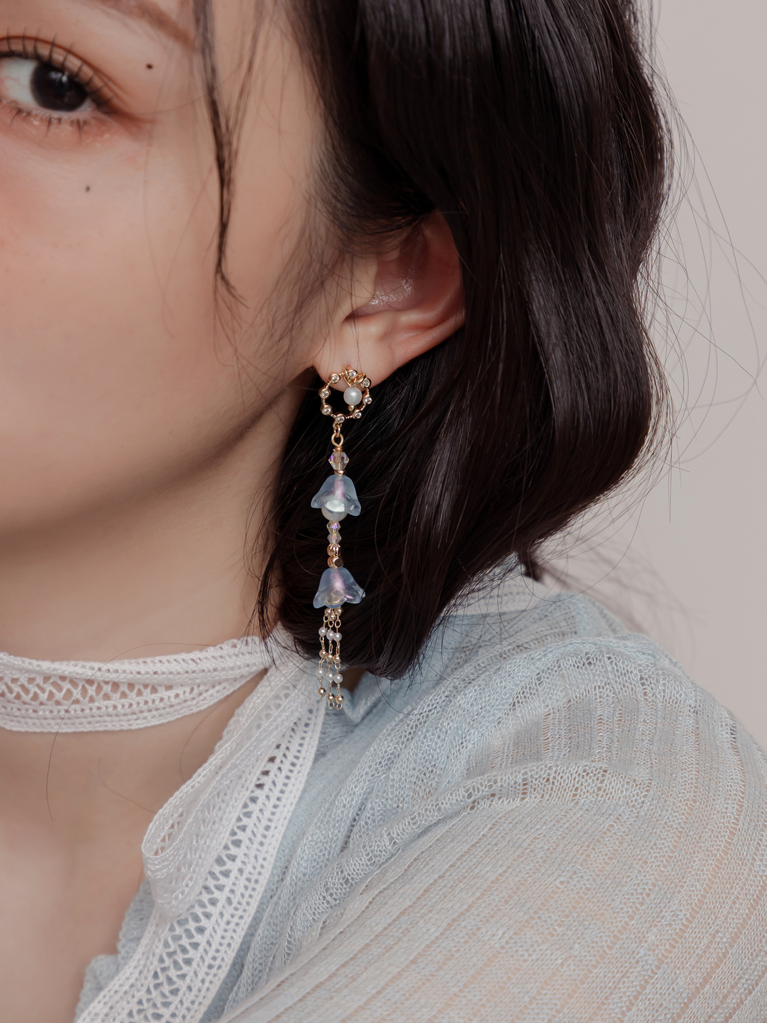 浪漫超能力。MUCHAT手作14KGP鋯石鈴蘭花流蘇純銀針耳環