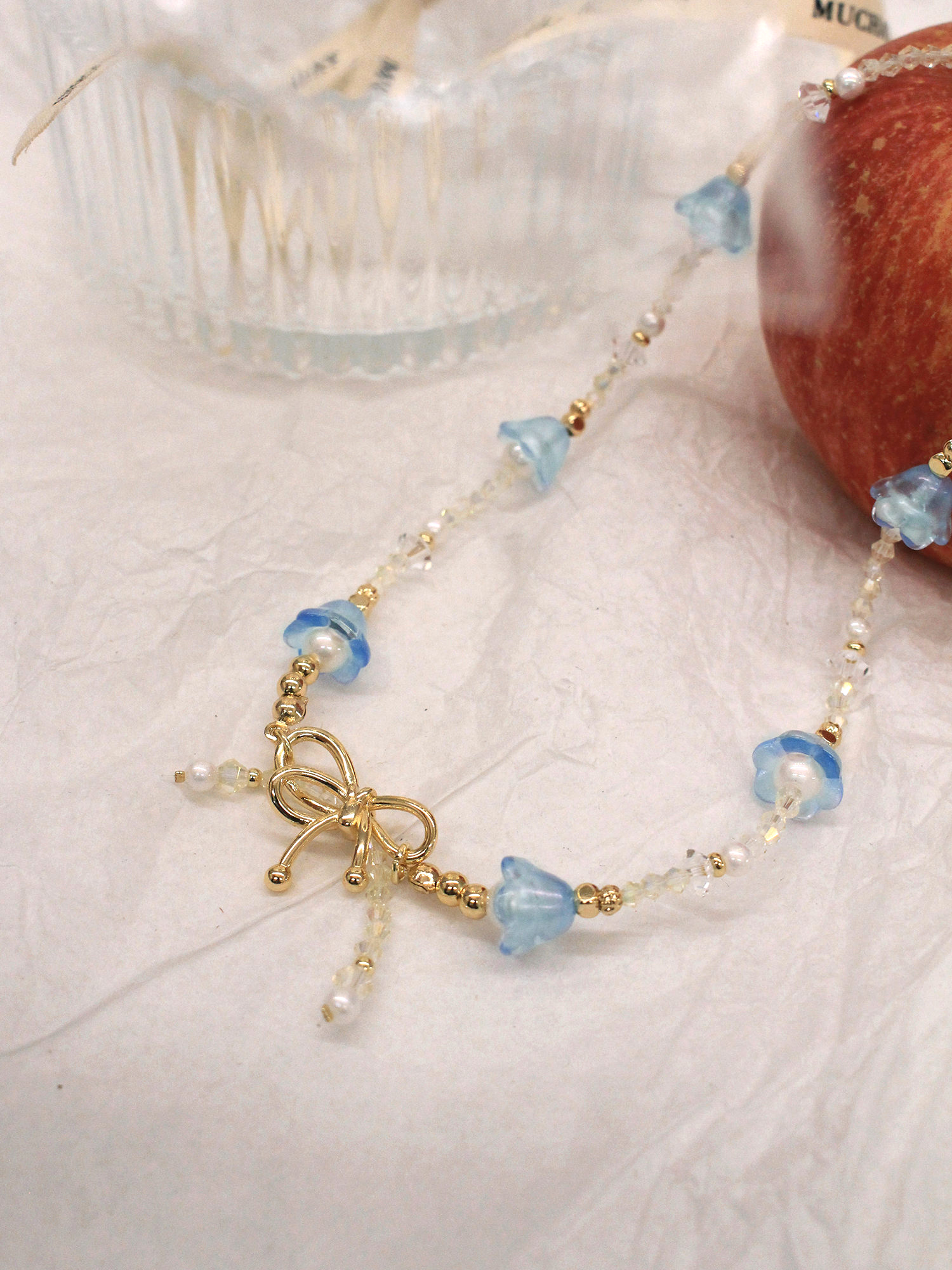 浪漫超能力。MUCHAT手作14KGP鈴蘭花珍珠蝶結項鍊