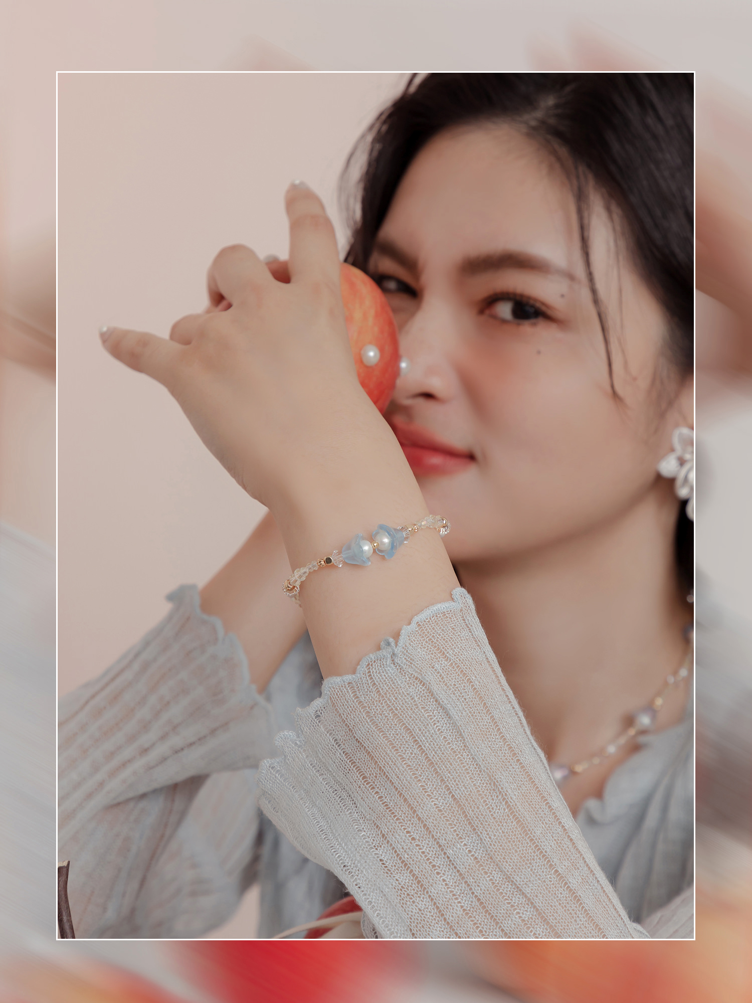 浪漫超能力。MUCHAT手作14KGP鈴蘭花珍珠水晶手鍊