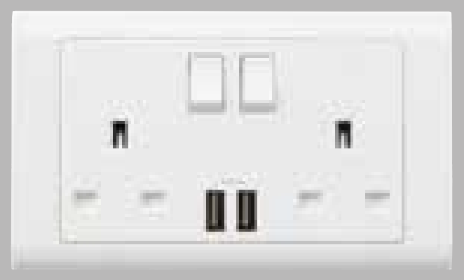 MK Essentials 意莎 13A兩位連保護門有掣雙極插座連兩位USB充電插座