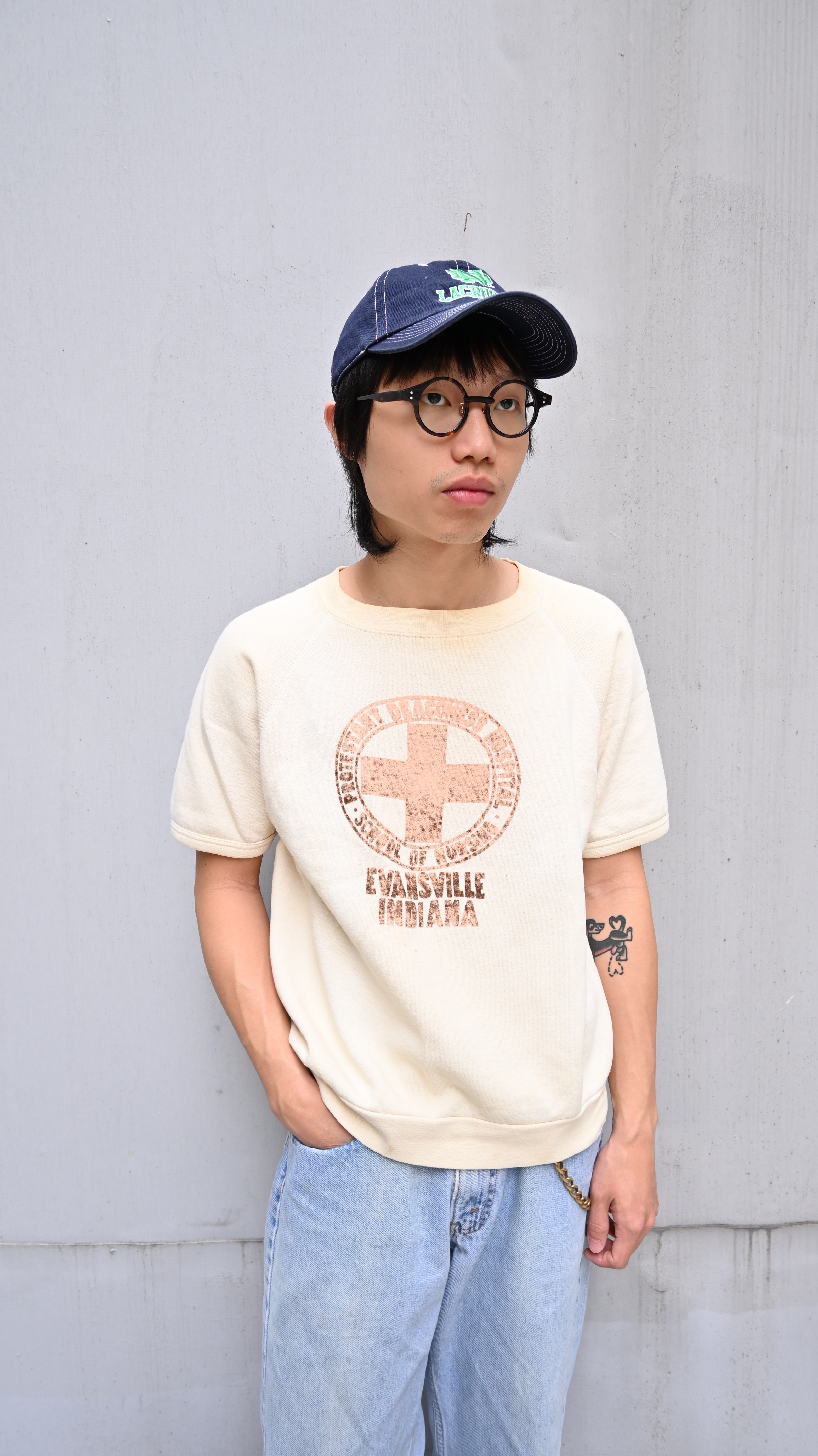 00’s Flock Print S/S Sweat Shirt Made in USA