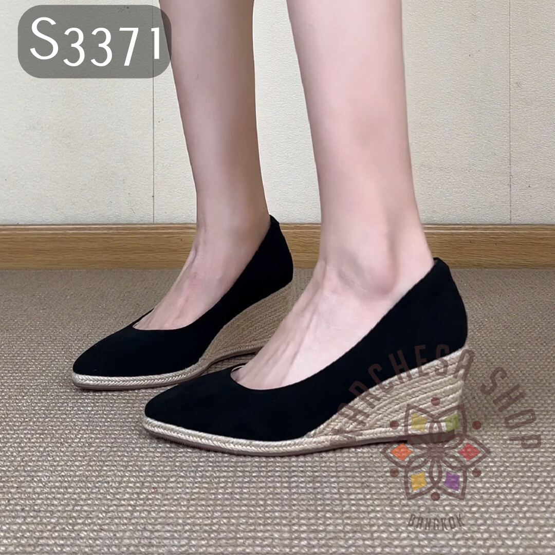 S3371 - 羊猄皮純色編織尖頭船踭鞋