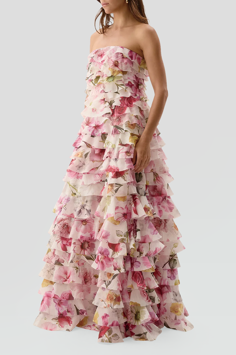 Aje｜FLEUR 平口褶邊層次花卉長洋裝