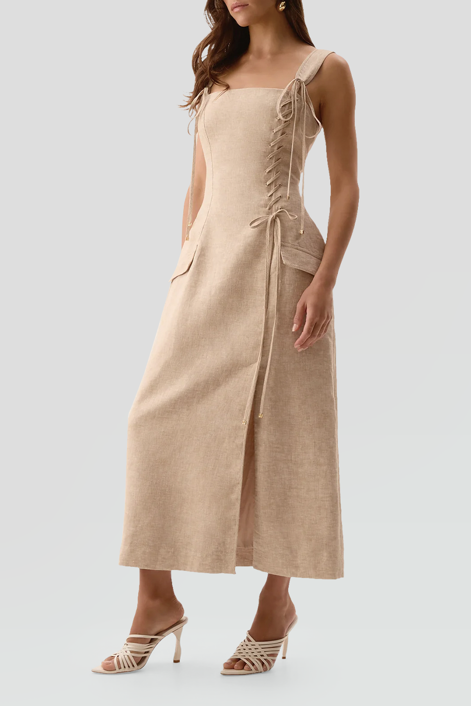 Aje｜MORGAN 方領寬肩帶繫帶造型洋裝