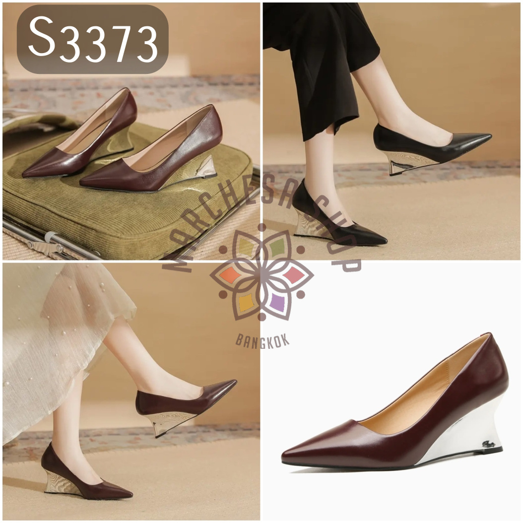 S3373 - 羊皮簡約尖頭銀高踭船踭鞋