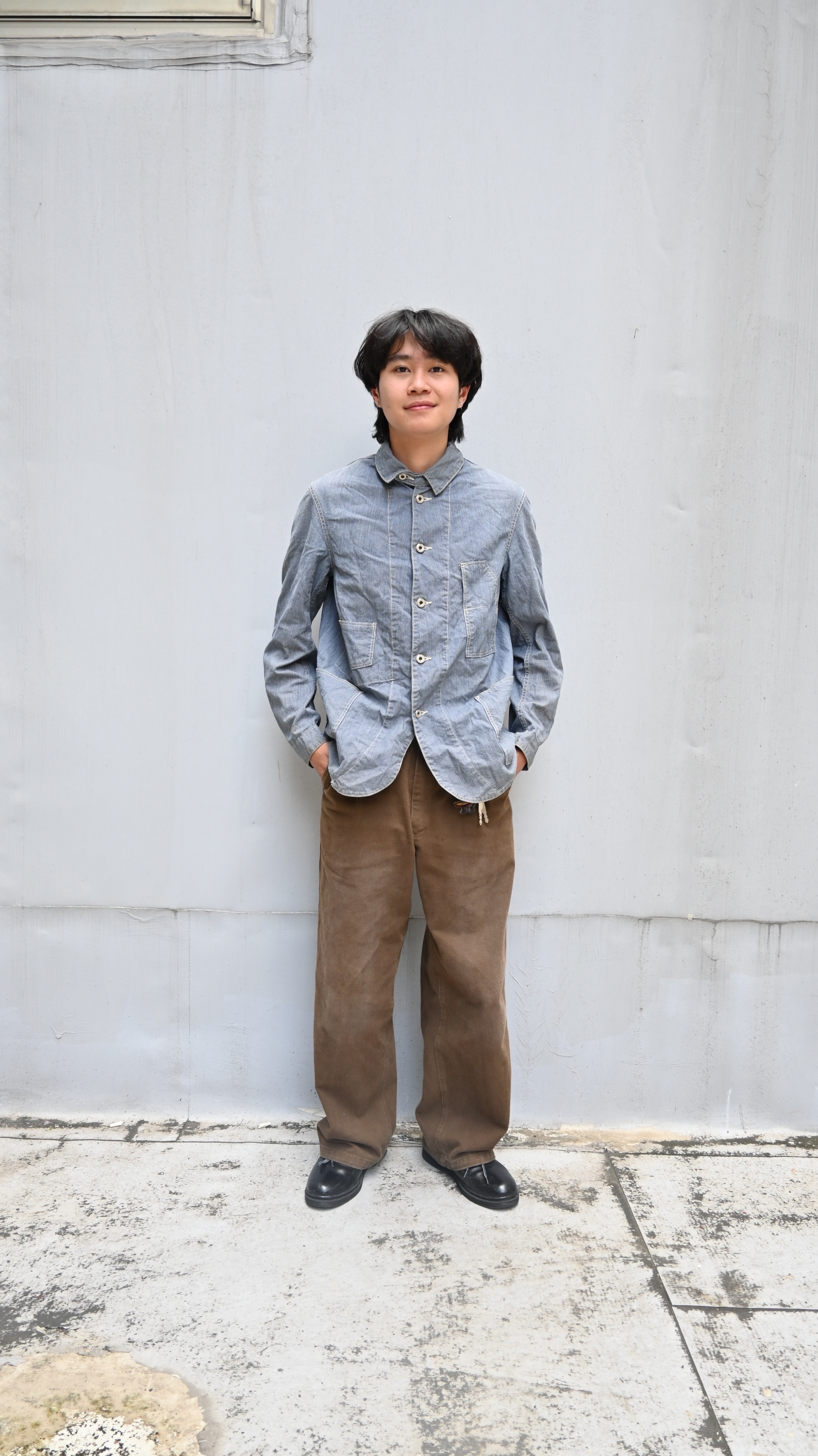 MASTERPIECE Strange Pocket Pin Stripe Chore Jacket*Chin Strap Made in Japan