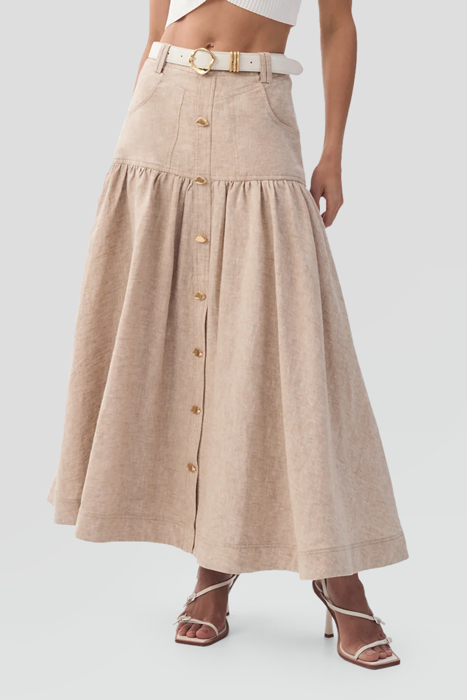 Aje｜MORGAN 高腰排釦拼接亞麻長裙