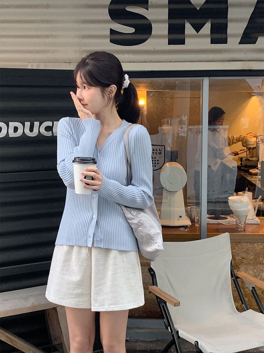 韓國Cherrykoko授權 溫柔基本款坑條排釦針織衫【MADE, CRKO】系列