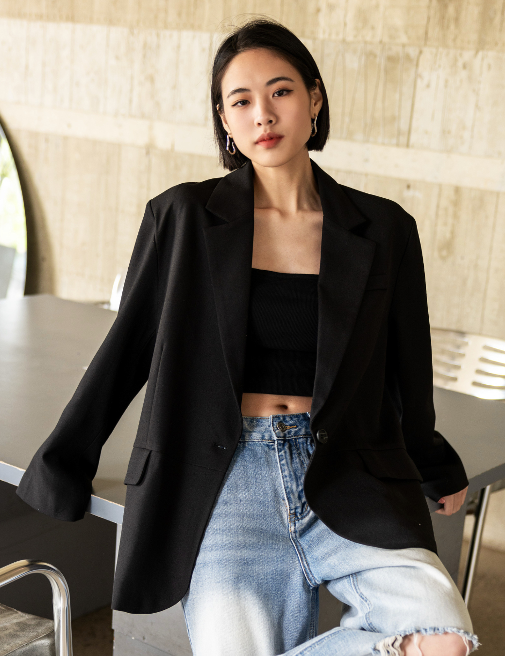 雙開衩設計西裝外套（暗夜黑/2尺寸）